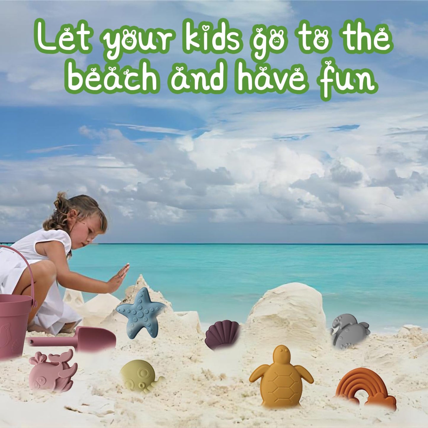 Melearch Beach Toys for Children, 10 Piece Sand Toy Set, Sandpit Toy with Bucket and Shovel, Sand Moulds Toy for Toddlers, Girls and Boys, Summer Games, Red
