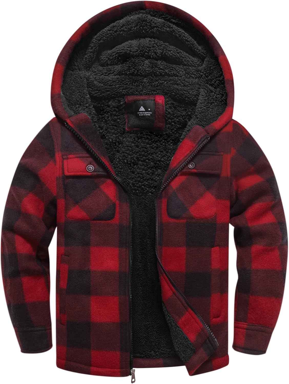 zitysport Shirt Jacket Boys Thick Hoodie Checked Jacket Children with Zip Warm Flannel Jacket Boys Sweat Jacket Outdoor Fleece Jacket Winter Jackets for Boys with Chest Pocket