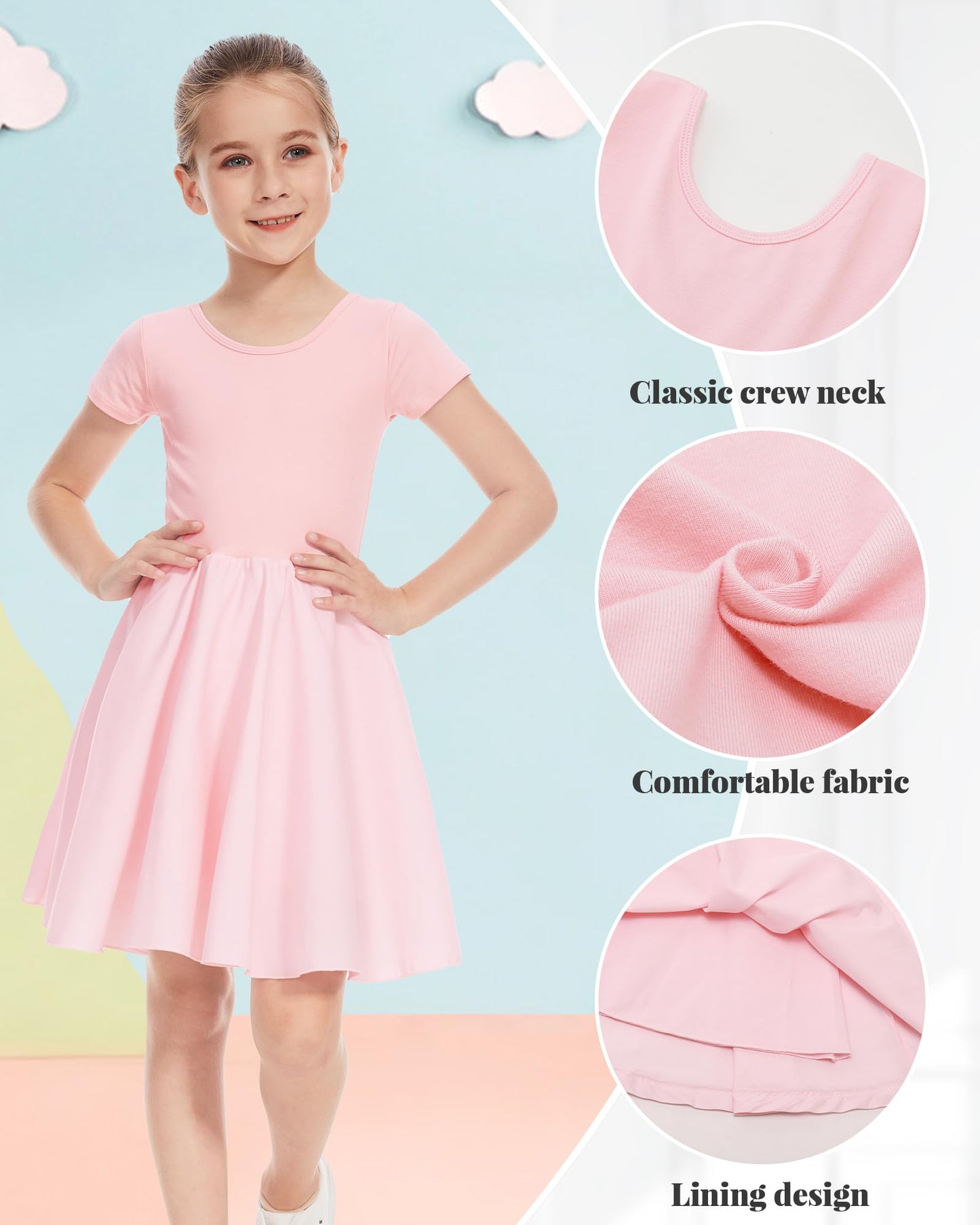 DGSHIRLDJO Mädchen Kurzarm Baumwolle Sommerkleid Einfarbig A-Linie Twirly Skater Kleid Kleider für Mädchen 3-12 Jahre Party Festliche Schule Prinzessin Hochzeit