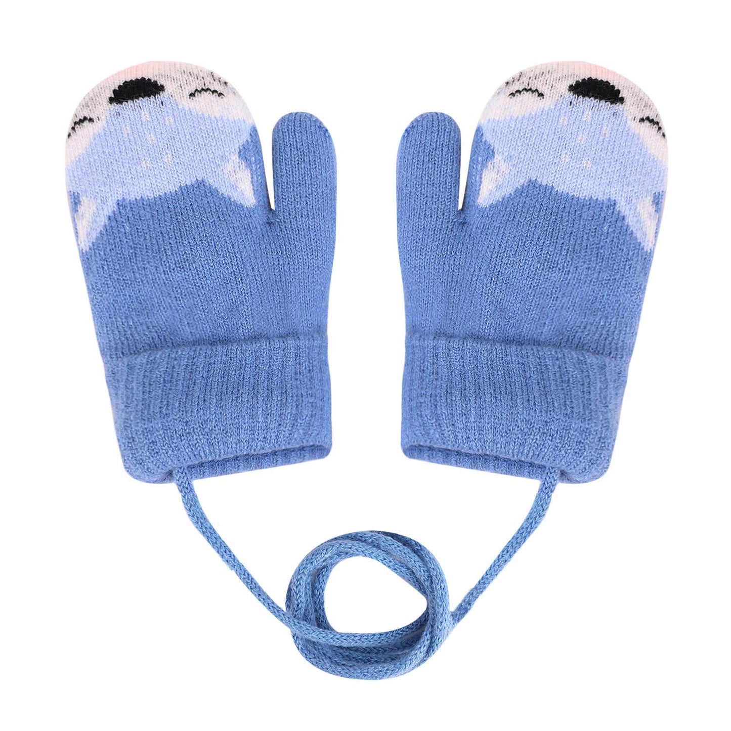 Kids Winter Gloves Mittens Baby Cartoon Mitten Neck Gloves Thick Double Knitted Glove with Plush,0 - 3 years old, Playing, Running, Skiing