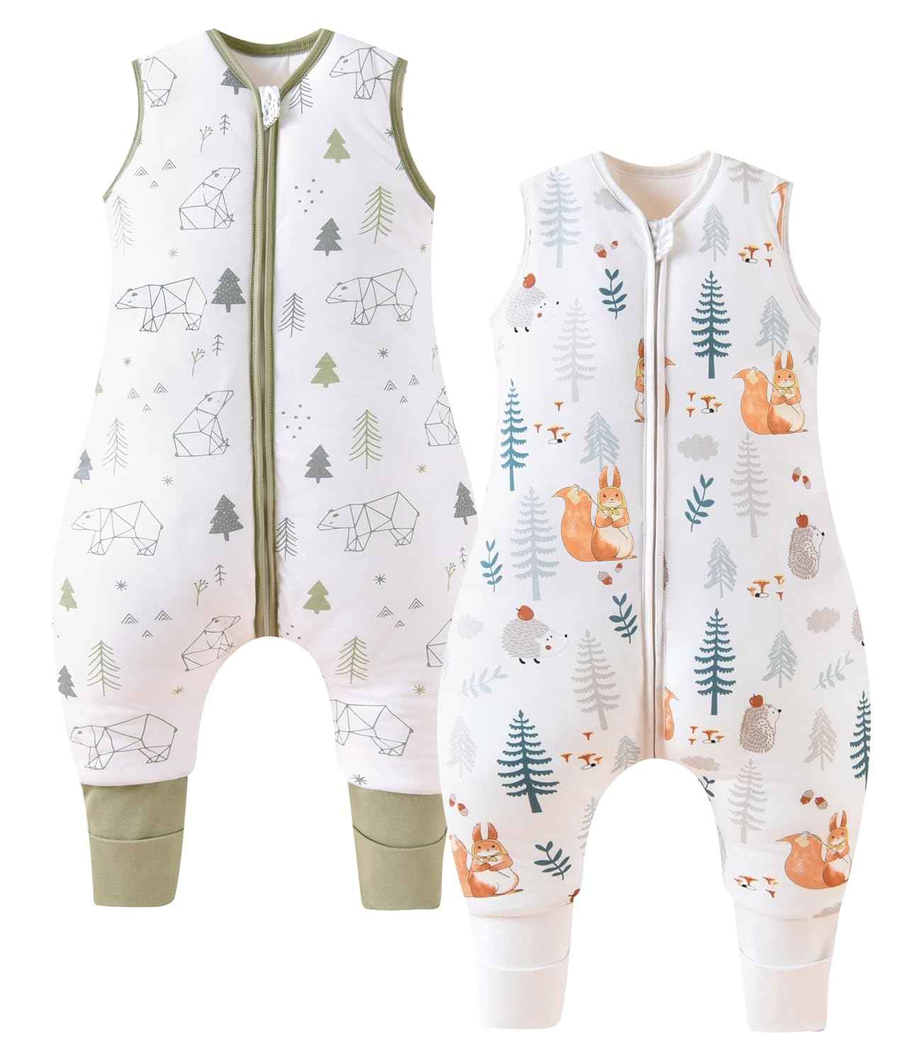 Chilsuessy Baby Sleeping Bag with Legs, 1.5 Tog, Sleeping Bag, 100% Cotton, All-Year Sleeping Bag with Feet, Baby Sleeping Bag, Children, 1.5 Tog/Zebra, 80 cm / Baby Height 85–95 cm