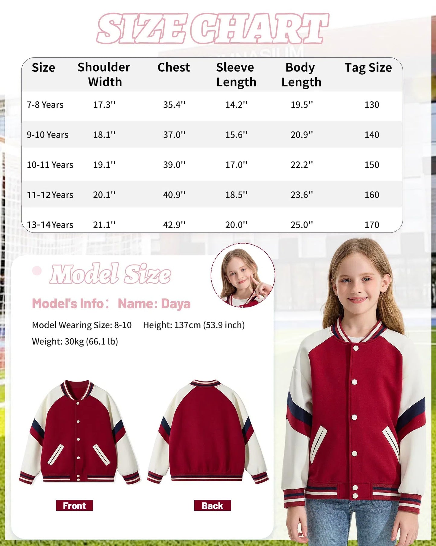 Rolanko Girls Baseball Jacket Boys Varsity Style Sweat Jacket with Pockets for School Bomber Coat for Children