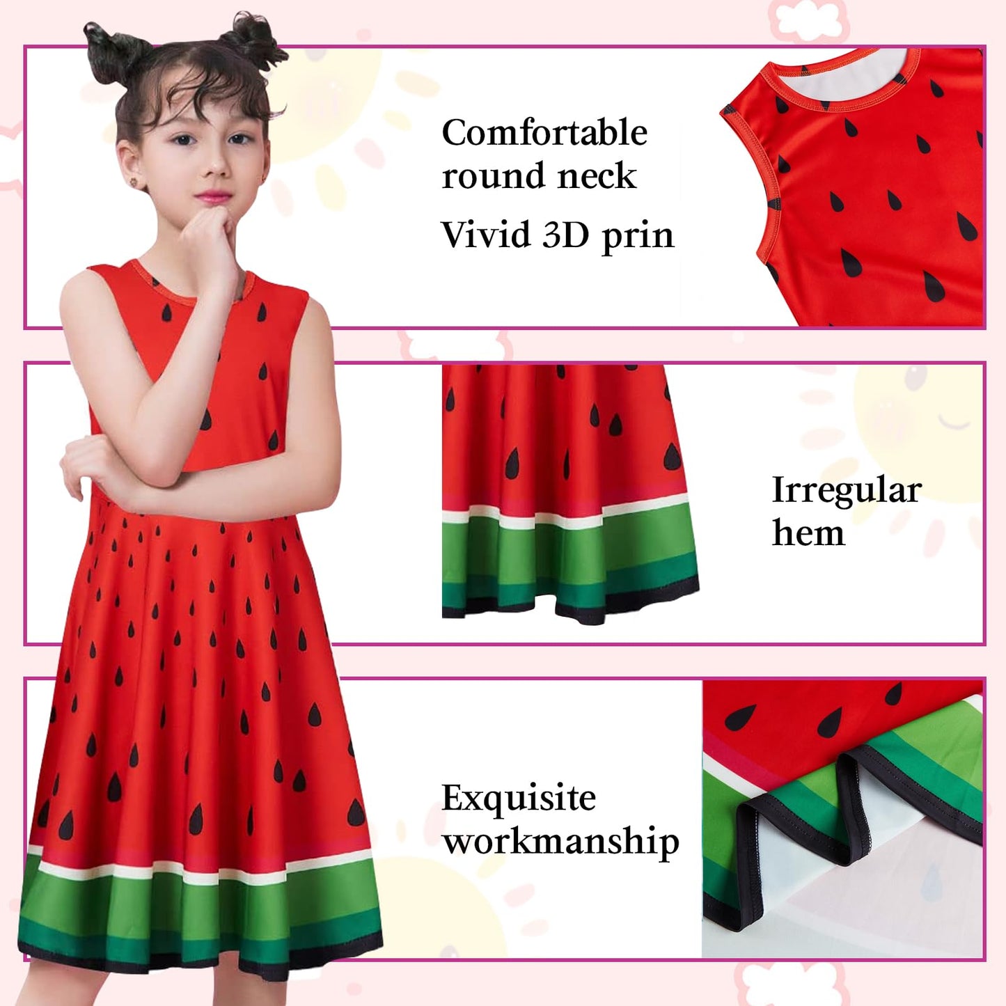 kids4ever Mädchen Kleid Ärmellos Sommerkleid Rundhals A-Linie Swing Kleid Meerjungfrau Galaxie Prinzessin Party Geburtstag 4-12 Jahre