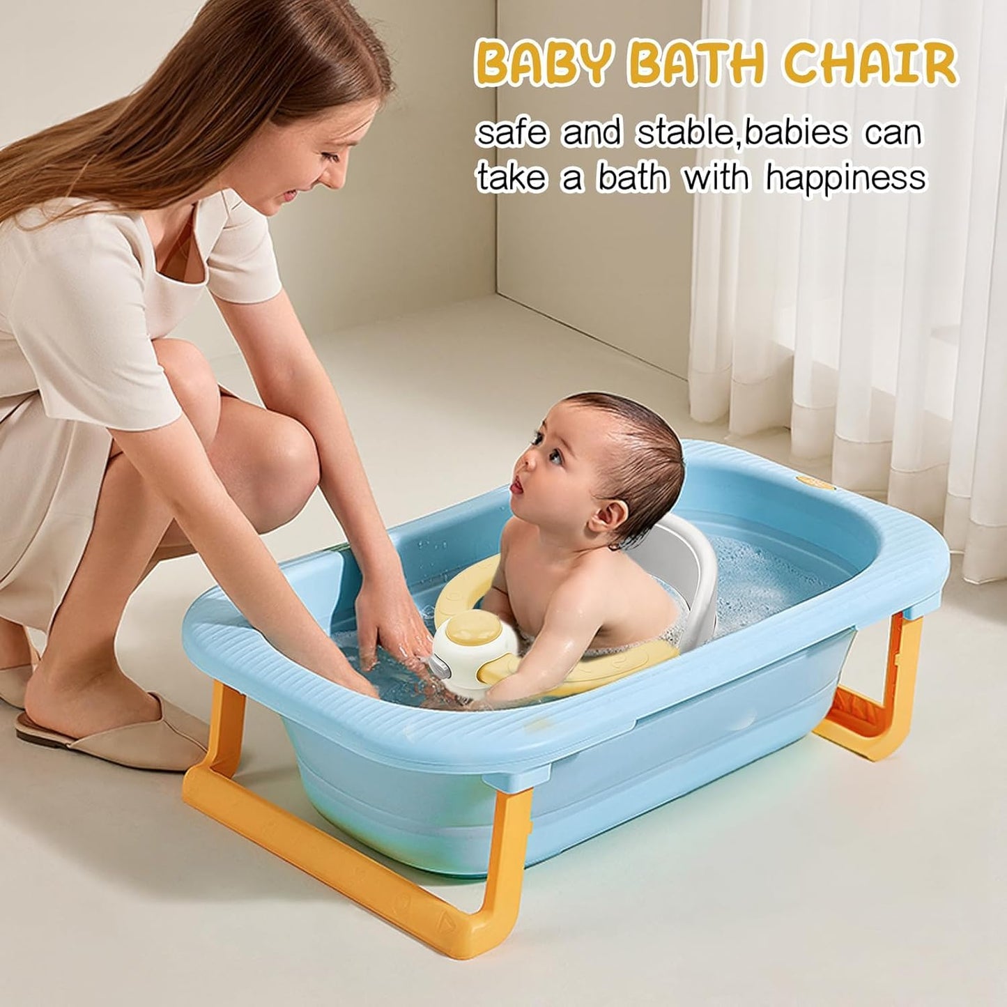 Baby Bath Seat for Babies from 6 Months, Non-Slip Baby Bath Chair, Portable Bath Seat with Suction Cups, Baby Bathtub Toddler Bath Support for Shower (Yellow)
