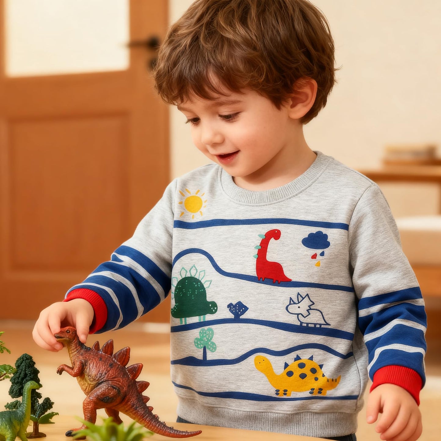 Dinopjs Children's Boys Pullover Sweatshirt Cute Long Sleeve Cotton Dinosaur Cartoon Jurassic Planets Digger Crane Dump Truck Tractor Winter & Spring Christmas Warm Tops 2-7 Years