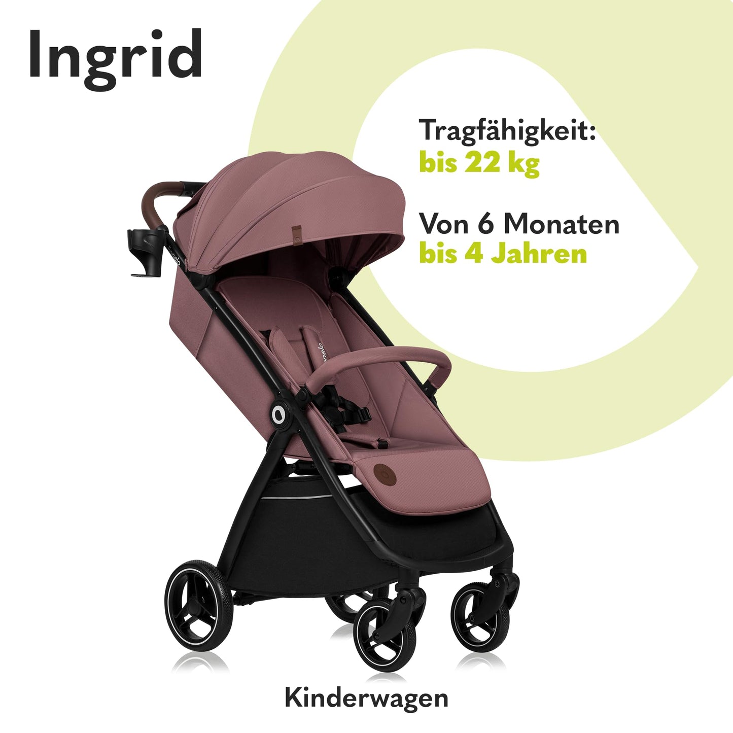 LIONELO INGRID Kinderwagen bis 22 kg von 6 Monaten bis 4 Jahren Große 360° schwenkbare Räder Volle Federung Einhändig zusammenklappbar Verstellbare Rückenlehne und Fußstütze Großes XXL-Verdeck
