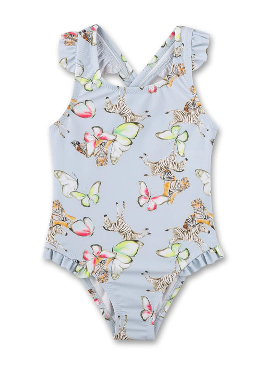 Sanetta Mädchen-Badeanzug mit Rüschen Blau | Bequemer und praktischer Badeanzug aus Polyamid für Mädchen. Bademode für Kinder