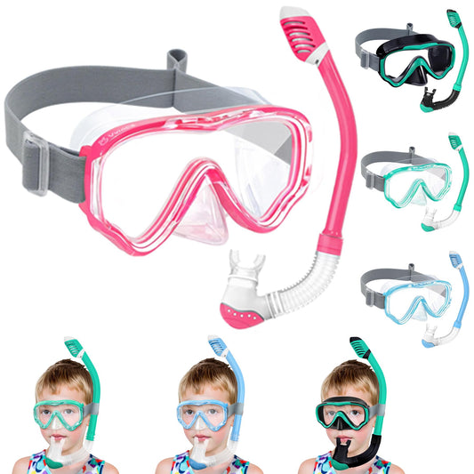 Vvinca Snorkel Set Children from 4-14 Years Diving Goggles with Snorkel Diving Set Girls Boys 180° Anti-Fog Anti-Leak Adjustable Elastic Swimming Goggles Snorkel Mask Dry Snorkel Pink