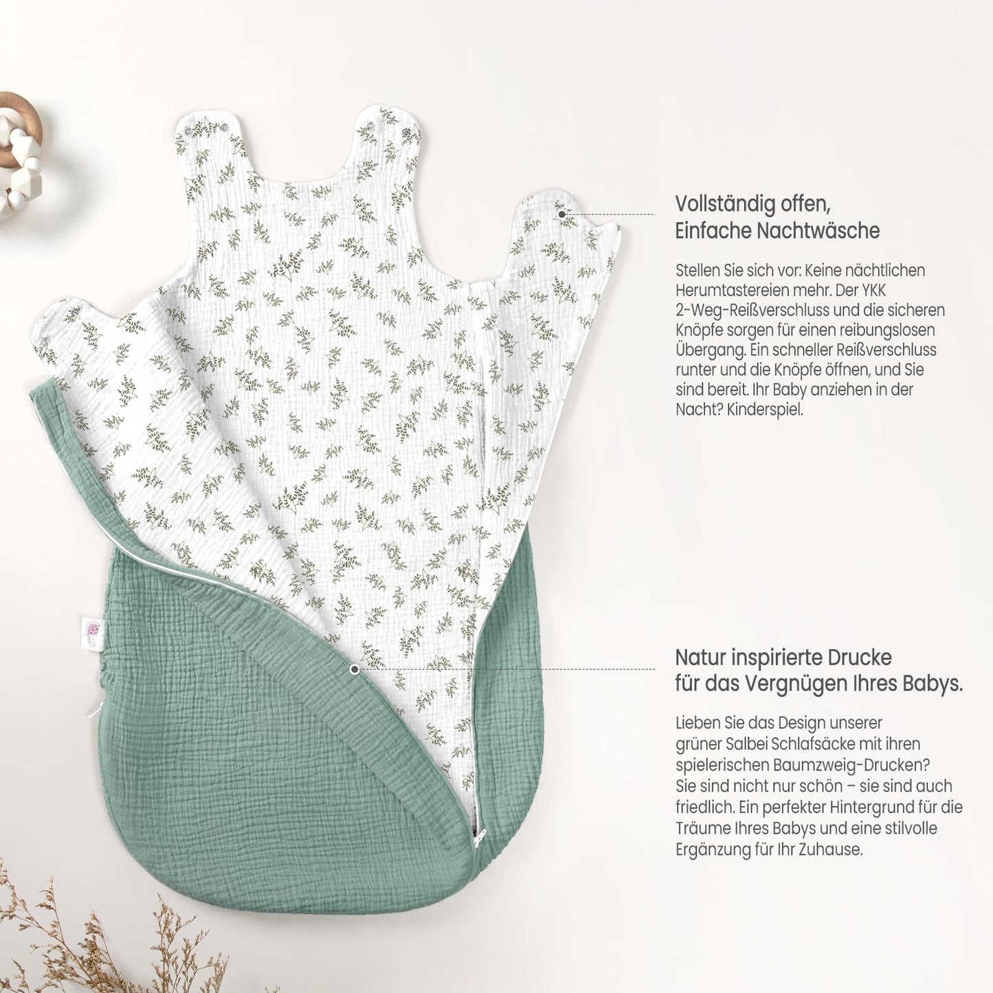 lulumoon Baby Sleeping Bag for 3-9 Months: Muslin Sleeping Bag Baby for Boys and Girls - Cotton Baby Sleeping Bag for 70 cm All-Year Children's Room