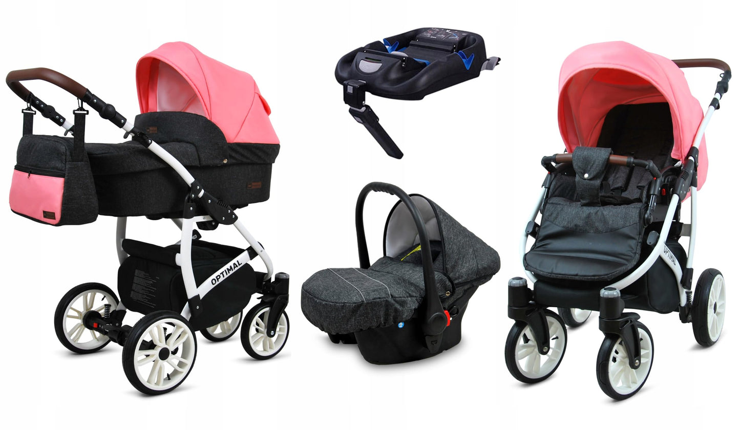 BabyLux® Kinderwagen Set 4 in 1 - Optimal - incl. Babywanne, Buggy Sportsitz, Auto-Babyschale, ISOFIX-Basisstation - Autositz - Kinderwagenset - Kombikinderwagen mit Wickeltasche usw.