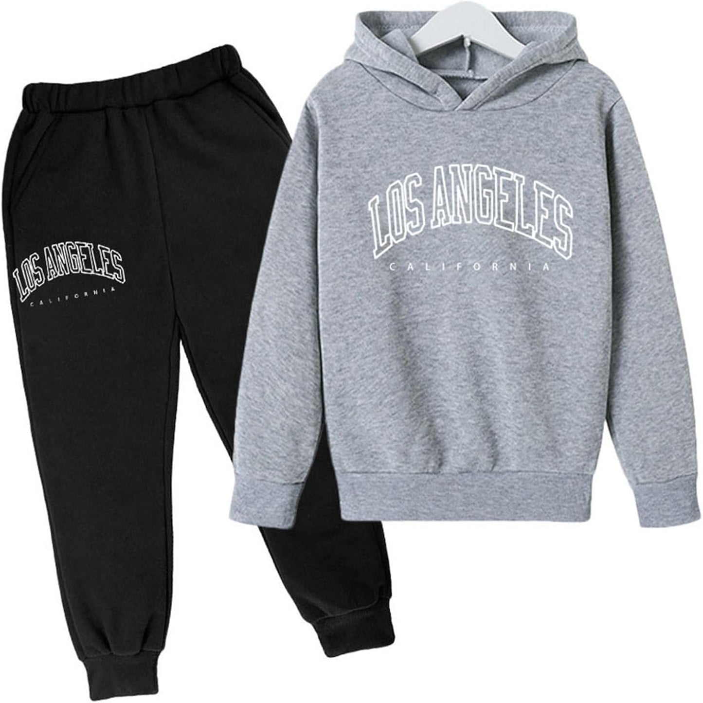 Los Angeles California Herbst-Outfit für Mädchen, 2-teilig, Kapuzenpullover, bequem, Kleinkind, Sweatsuits, Kapuzen-Sweatshirt, Sweathosen-Set, grafische Buchstaben, Sweatsuit-Set, lässige Jogginghose