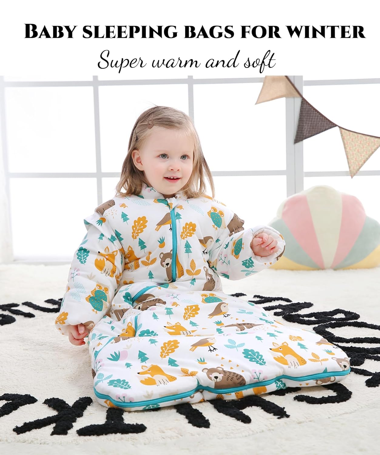 Chilsuessy Baby Sleeping Bag Winter, Removable Sleeves, Warm Lined 3.5 Tog Winter Sleeping Bags, Boys/Girls Sleeping Bag for Toddlers from 6 Months to 6 Years