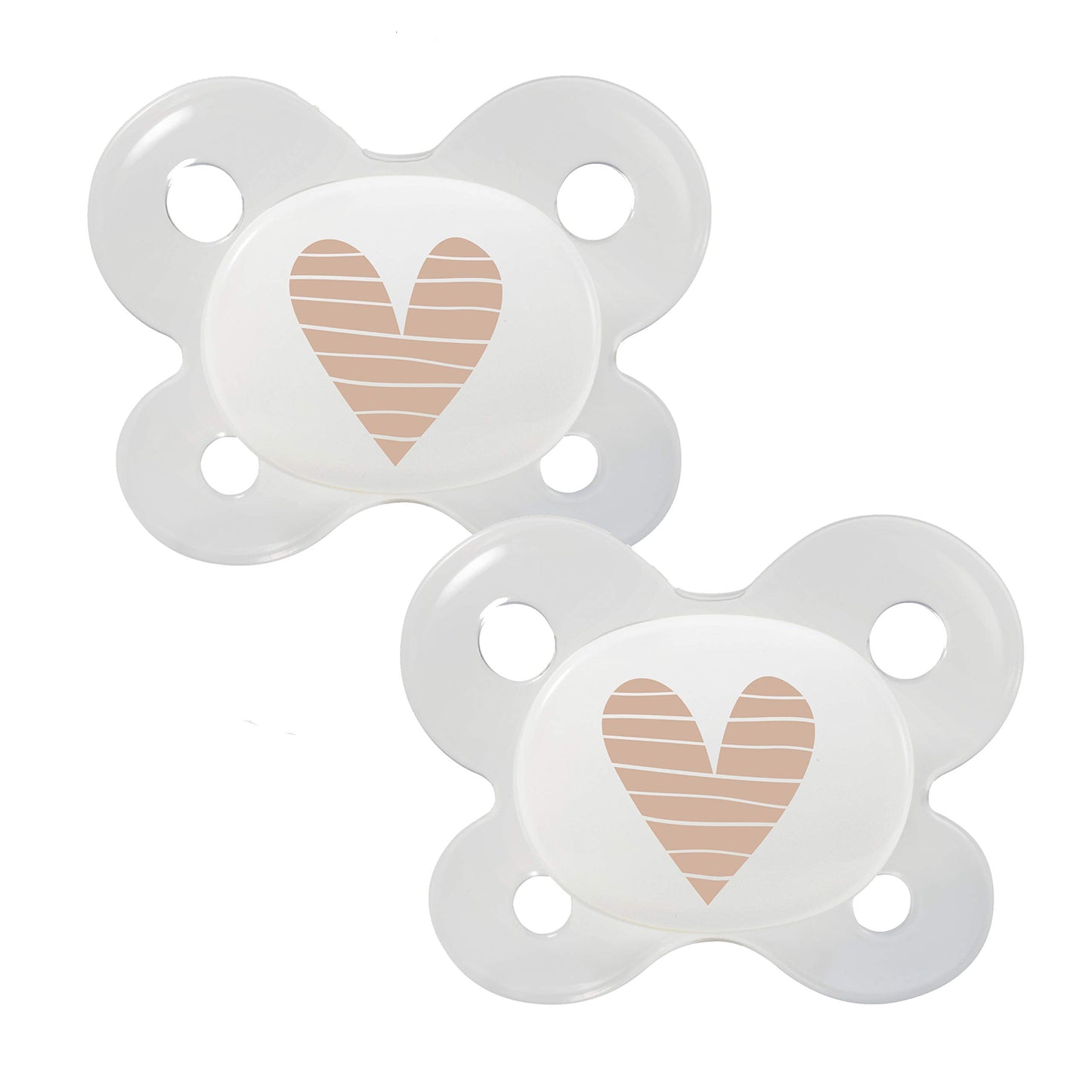 Dentistar® Silikon Schnuller 2er-Set – Größe 0 für 0-2 Monate – Zahnfreundlicher & kiefergerechter Silikonschnuller mit Dental-Stufe – Beige mit Herz-Motiv – BPA-frei – Made in Germany