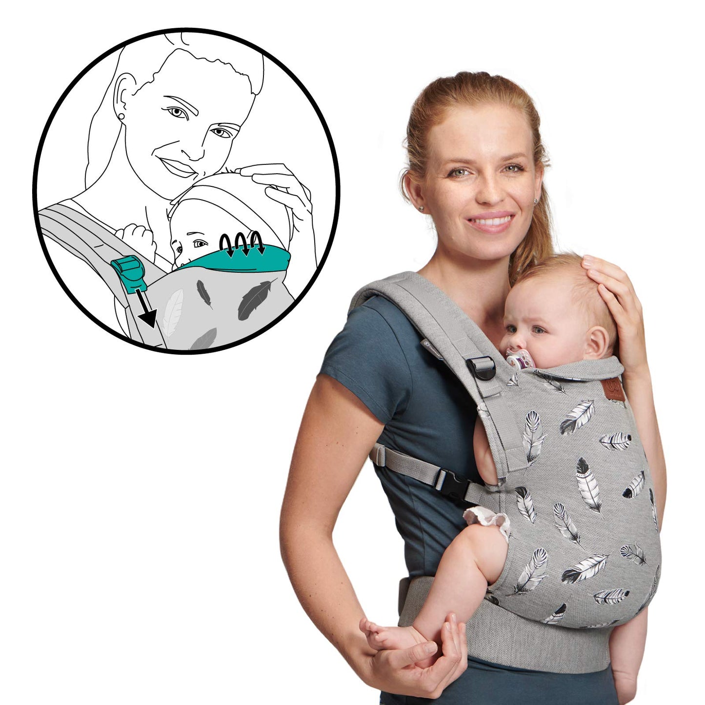 Kinderkraft Babytrage MILO, Rückentrage, Bauchtrage für Säuglinge und Kleinkinder, Baby Carrier, Kindertrage, Ergonomisch, aus Baumwolle, Leichte Konstruktion, ab 3 Monate bis 20 kg, Grau