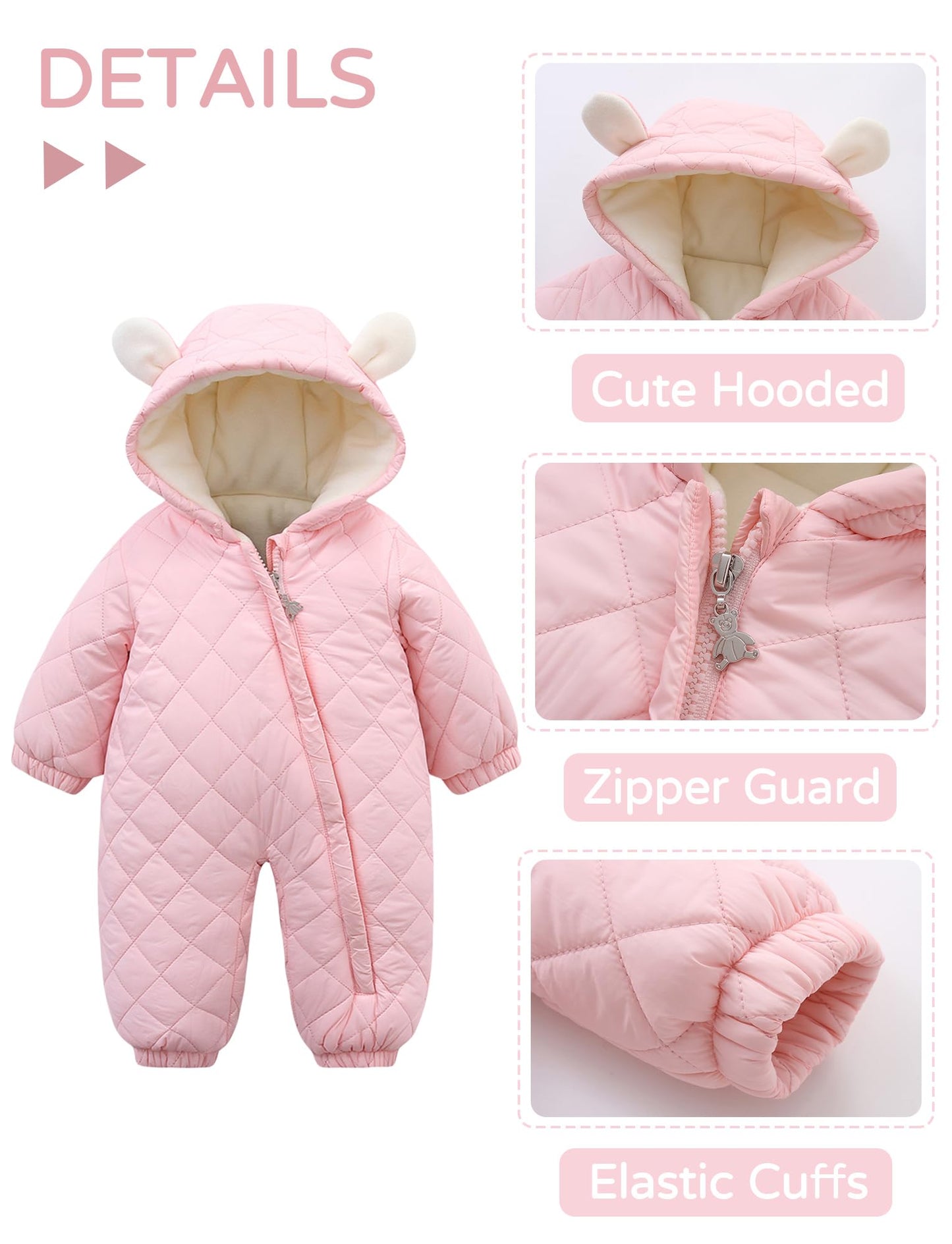 SEAUR Toddler Baby Winter Snowsuit Windproof One Piece Buffer Padded Romper Warm Hooded Outerwear for Baby 6-24 Months