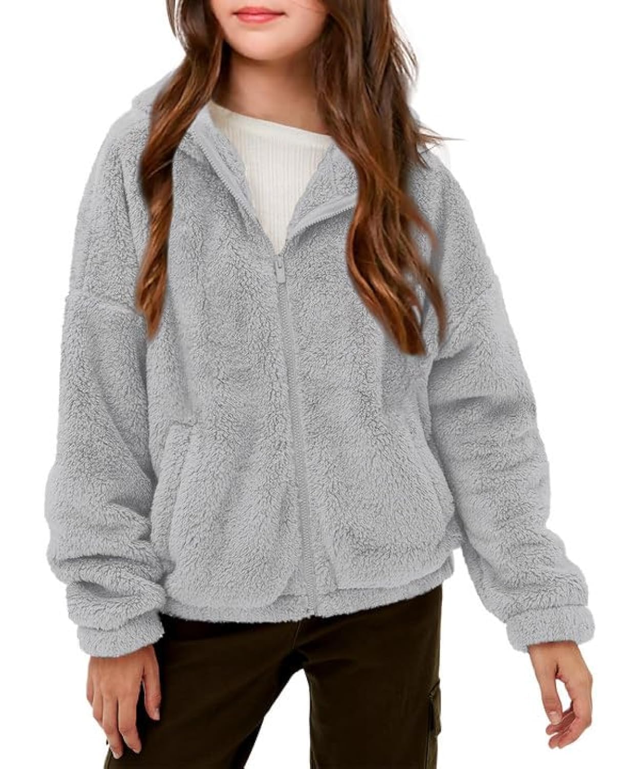 Haloumoning Girls' Fleece Jackets Kids Soft Fuzzy Hoodie Winter Coat Jacket