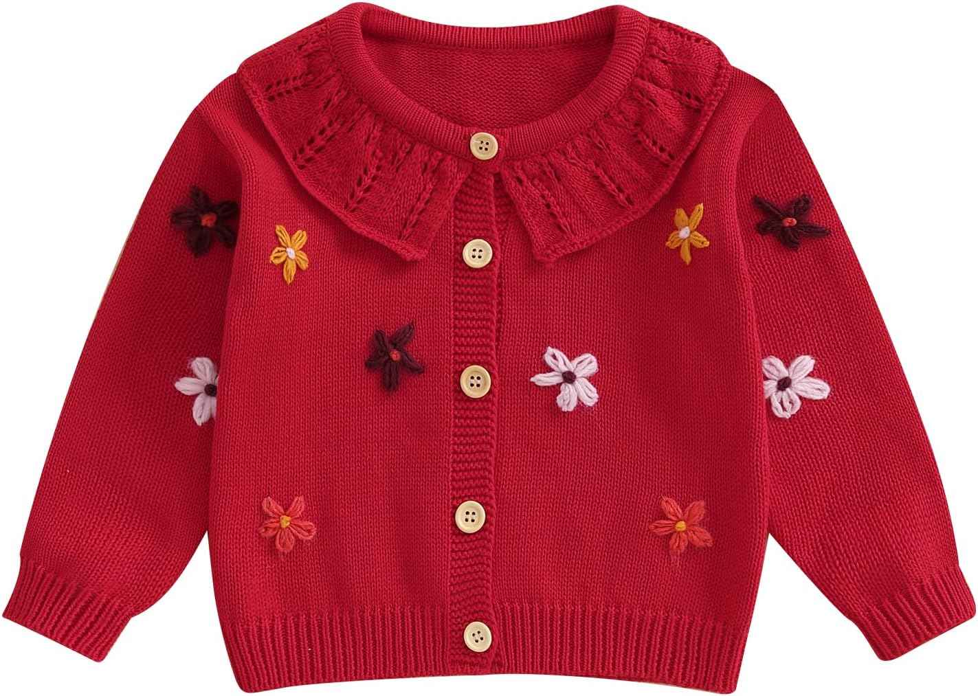 FOMOYUU Strickjacke für Kleinkinder und Neugeborene, Mädchen, langärmelig, Knopfleiste, Sweatshirt, Jacke, Herbst-Outfits