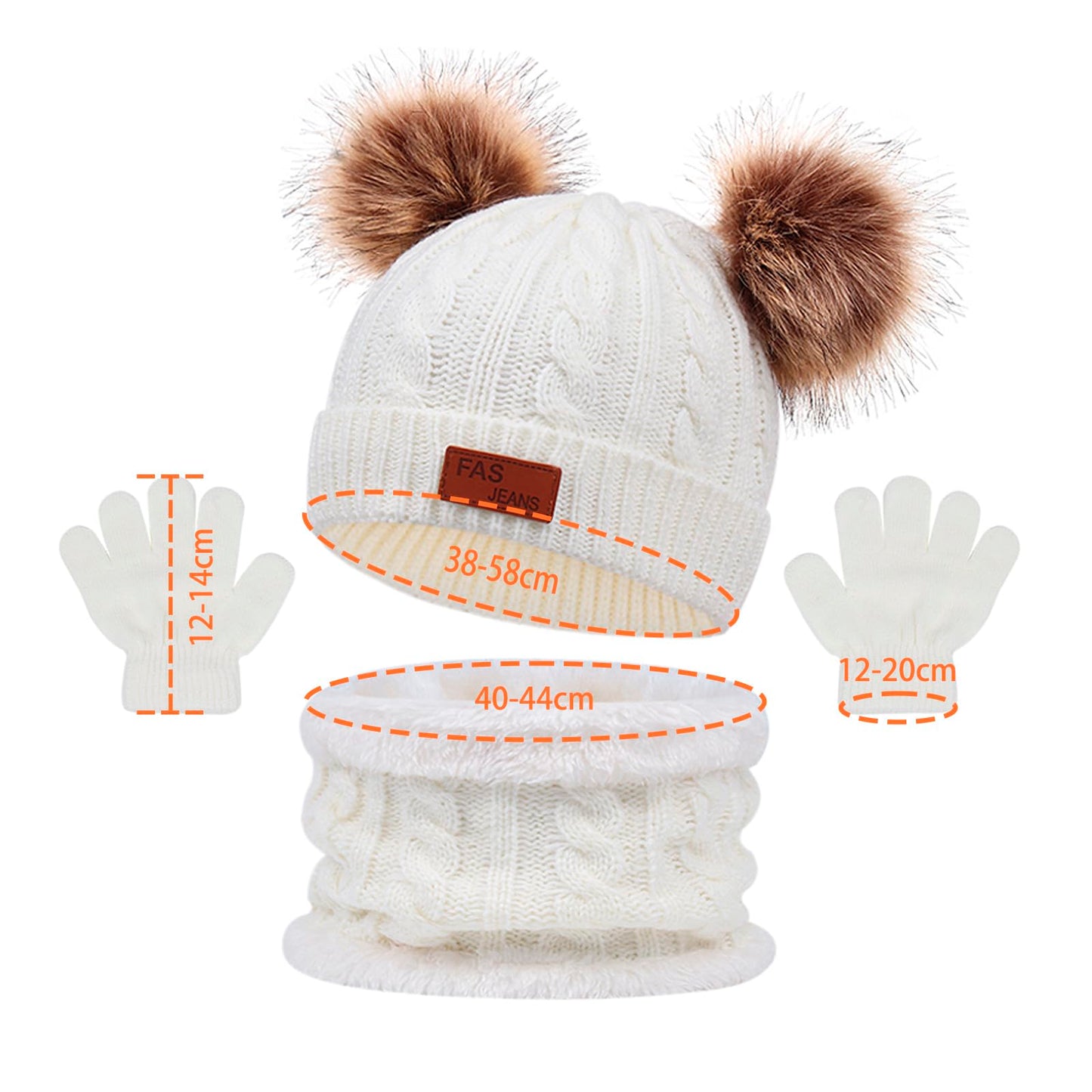 LINSOCLE 3-in-1 Children's Winter Hat Scarf Gloves Set, Knitted Hat Baby Hat Children's Hat Set, Boys Warm Winter Hat Beanie Hat Gloves Round Scarf Set for Children 2-6 Years