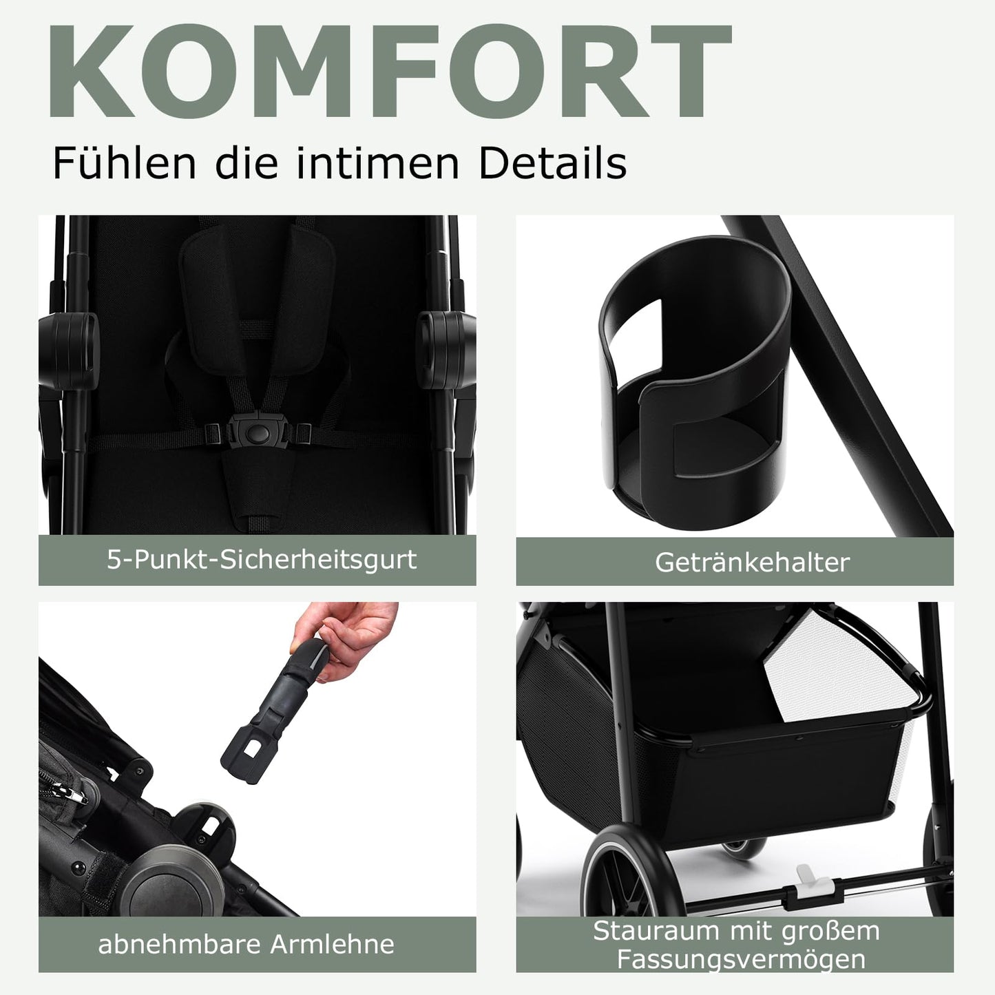 DREAMADE Kinderwagen klappbar, 3 in 1 Buggy mit umkehrbarem Sitz, Verdeck, Aufbewahrungskorb, Becherhalter & 5-Punkt-Sicherheitsgurt, Reisebuggy für Baby 0-6 Monate (Schwarz)