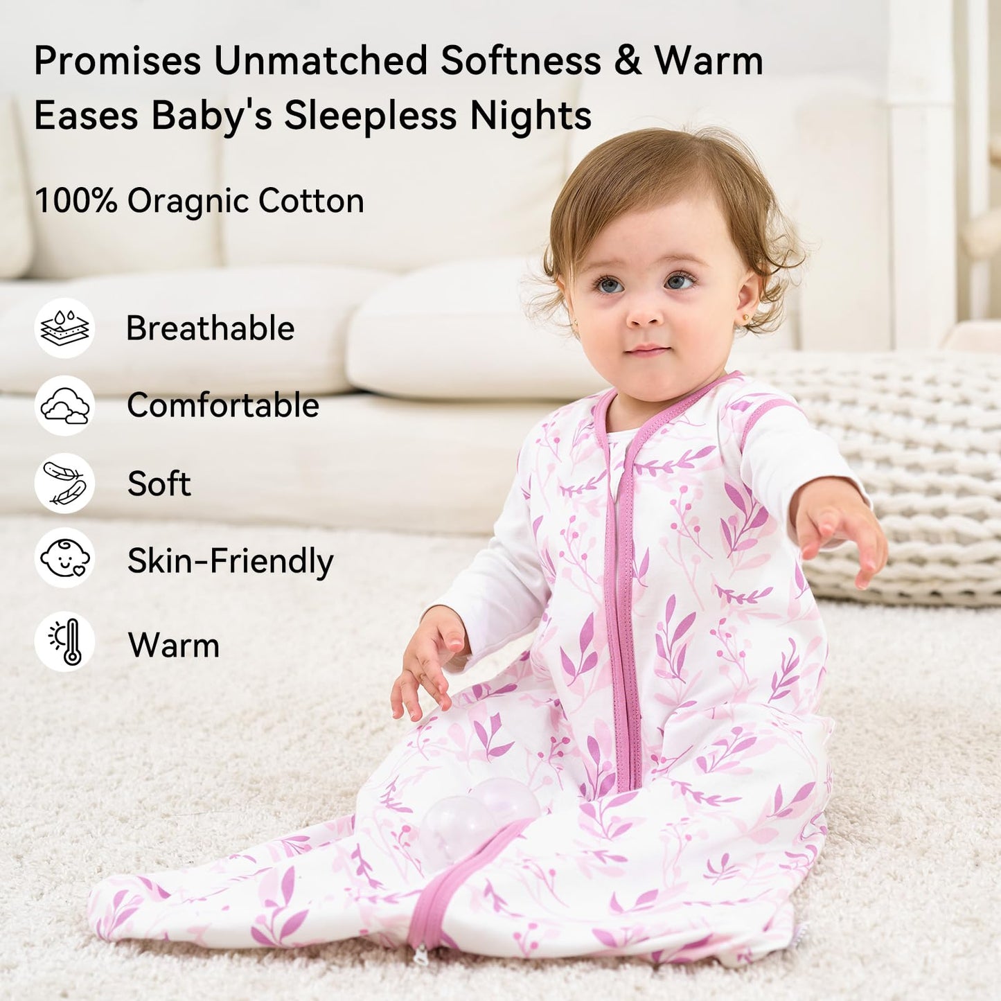 Unnivoll Baby Sleeping Bag, 1.5 Tog Baby Sleeping Bag, 0-6 Months, Pack of 2, Sleeping Bag, Winter, Autumn, 67 cm, for Boys and Girls, Newborns, Coffee