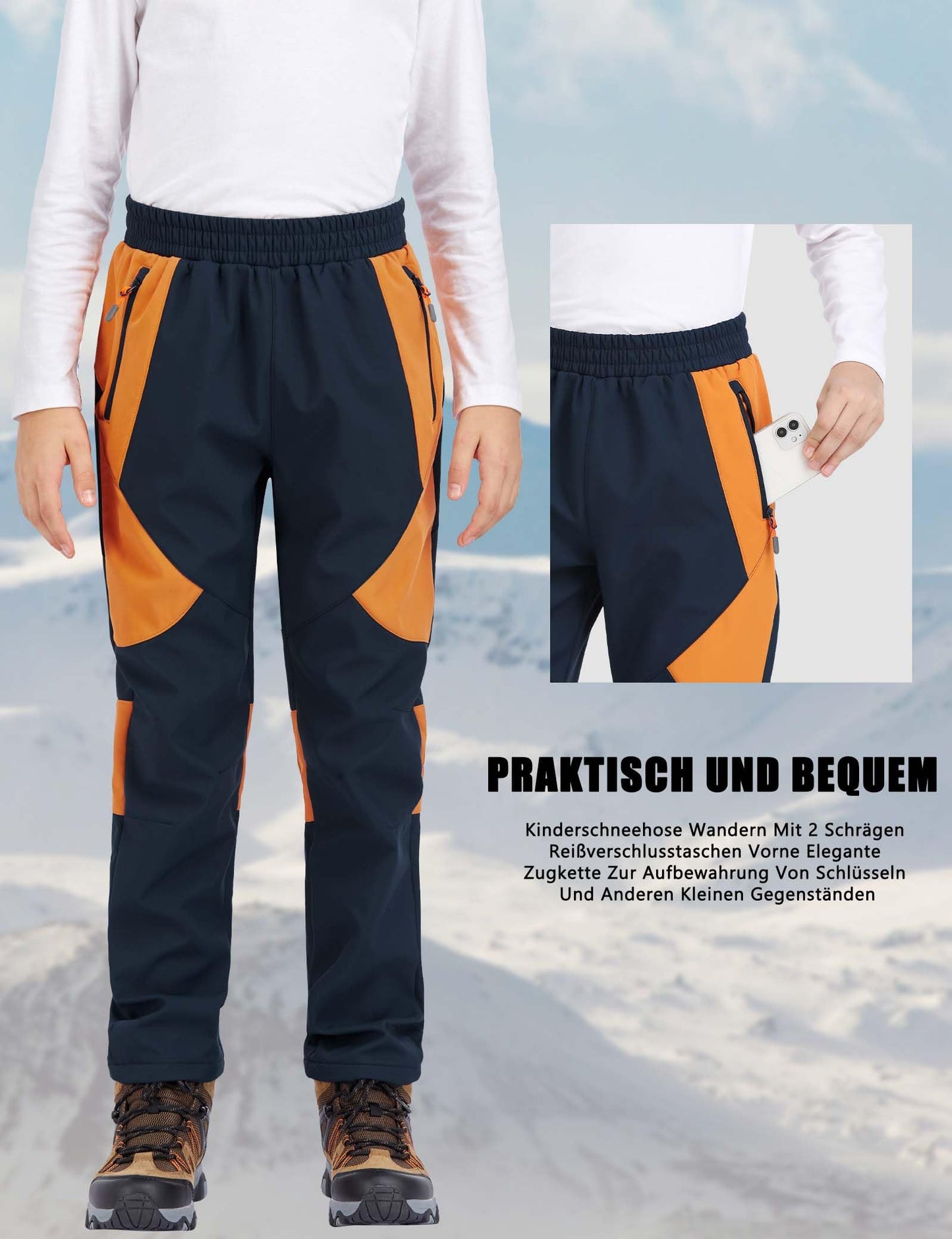 HFDWYJ Children's Softshell Trousers with Fleece Lining Waterproof Trousers Children's Outdoor Trousers Children's Ski Trousers Children's Hiking Trousers Children's Rain Trousers Sports Trousers Boys