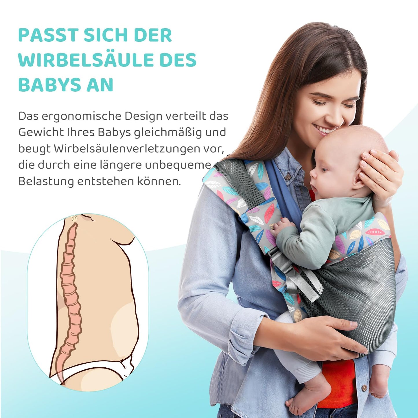 Baby carrier for newborns from birth, ergonomic, child carrier, adjustable baby carrier, suitable for babies from 3 to 36 months, easy to put on, ideal for hands-free parenting