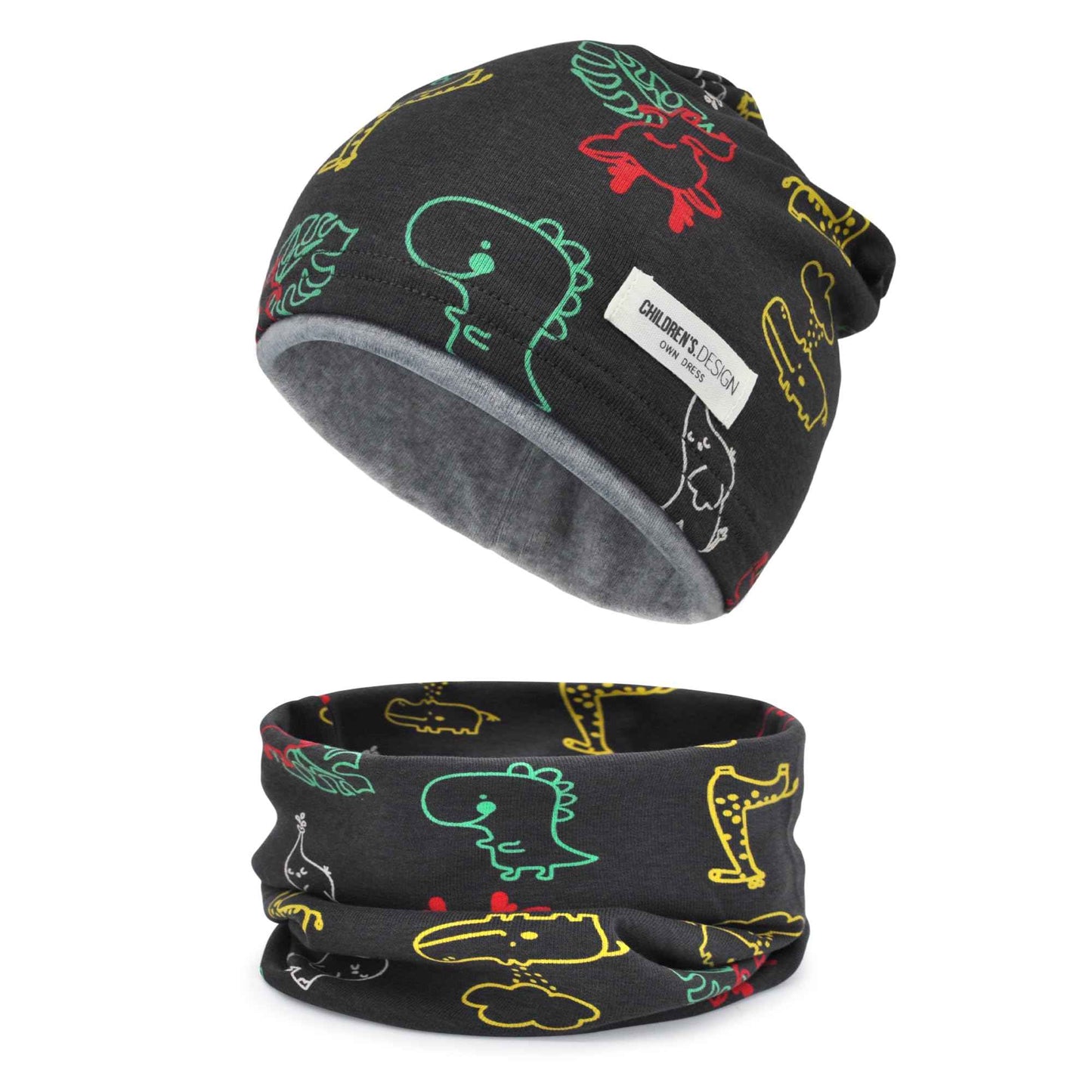 Kinder Beanie Mütze & Loop Schal Set, 95% Baumwolle Mütze Schal Set Mädchen Jungen 2-8 Jahren, Schlauchschal Warme Wintermütze Strickmützen für Herbst Winter Frühling