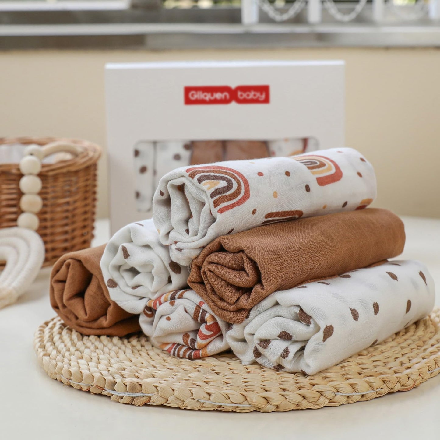 GLLQUEN Musselintücher für Babys, 6 Stück Spucktücher aus Baumwolle 70 cm x 70 cm, saugfähig und atmungsaktiv und ideal zum Reinigen, Abwischen und Abdecken von Neugeborenen
