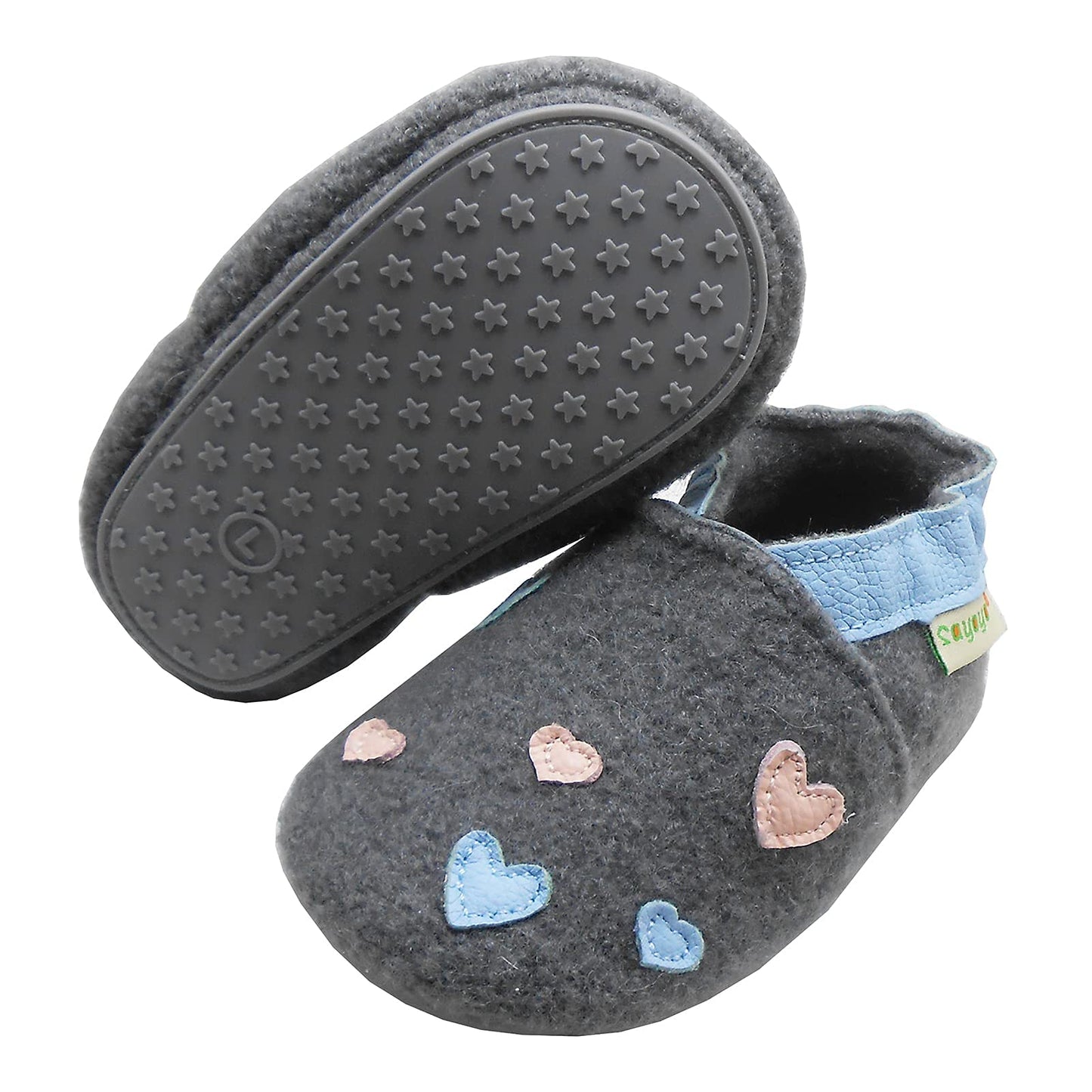 SAYOYO Babyschuhe für Jungen und Mädchen - Erste Lauf- und Krabbelschuhe mit weicher Wolle und rutschfester Gummisohle