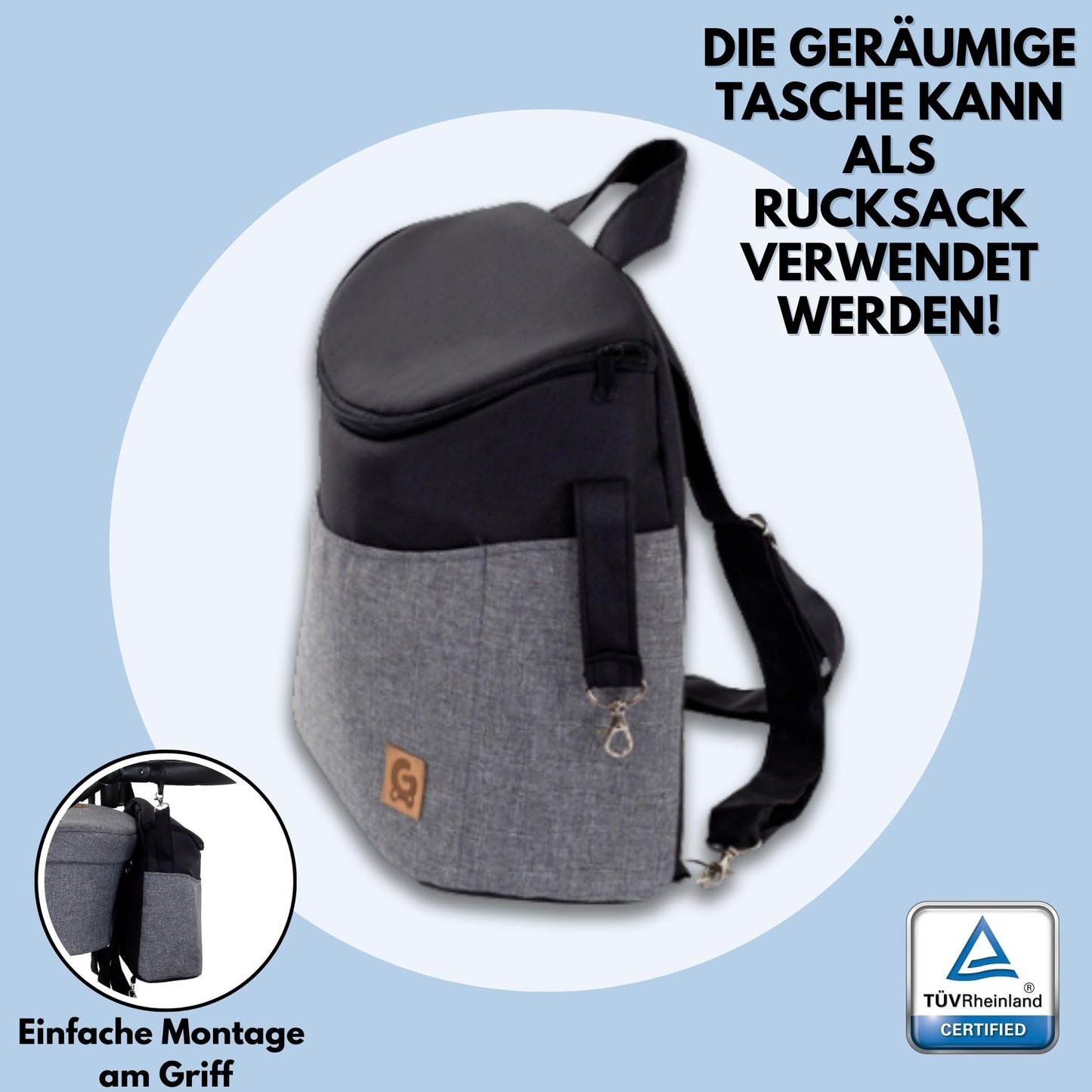 GaGaDumi Boston Kinderwagen 3 in 1 Komplettset mit Autositz - Kombikinderwagen mit großen Rädern - TÜV-zertifiziert - Baby Stroller Set - für Neugeborene und Kleinkinder Schwarz