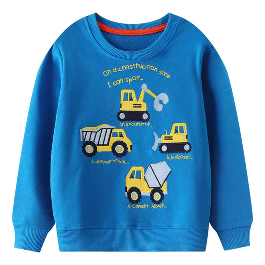 Dinopjs Children's Boys Pullover Sweatshirt Cute Long Sleeve Cotton Dinosaur Cartoon Jurassic Planets Digger Crane Dump Truck Tractor Winter & Spring Christmas Warm Tops 2-7 Years