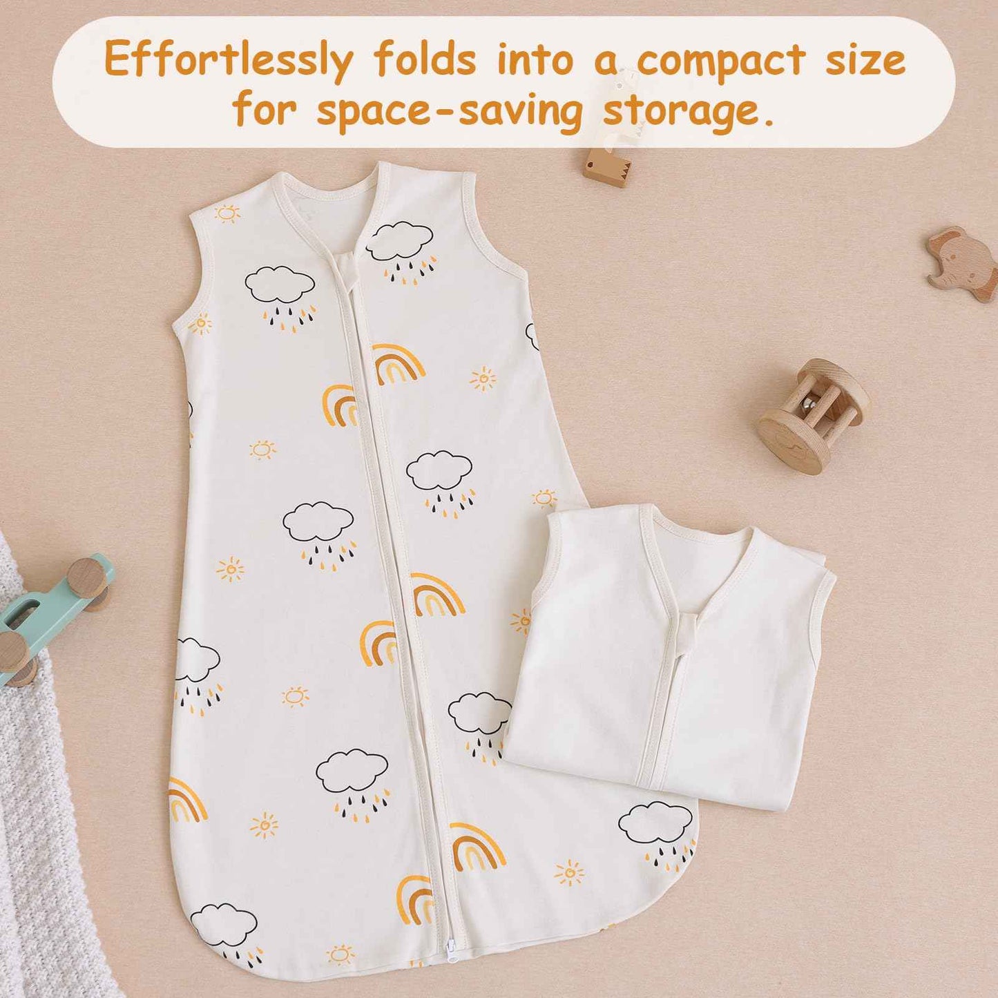 PewinGo Baby Sleeping Bag, 0.5 Tog, 2 Pieces, Made of 100% Cotton, for Newborns 0-6 Months, Double Zip, Soft & Breathable, Machine Washable (Beige)