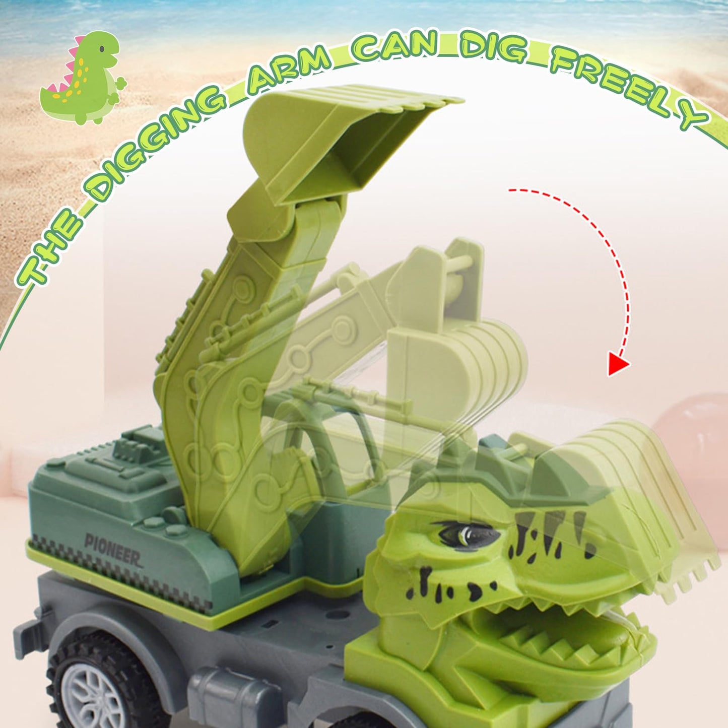 Baustellenfahrzeuge ab 3 Jahren, Set mit 3 Dinosaurier-Sandgruben-Spielzeugset mit Bagger, Transporter, Muldenkipper, robustem Sandspielzeugfahrzeugen Auto, geeignet als Sandspielzeug für Kinder ab 2+ (01)