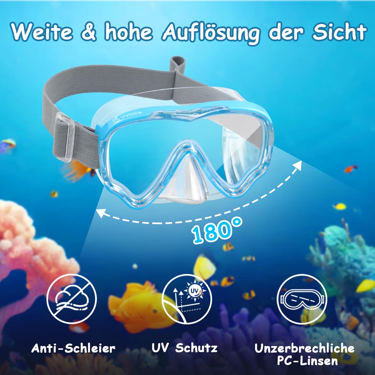 Vvinca Snorkel Set Children from 4-14 Years Diving Goggles with Snorkel Diving Set Girls Boys 180° Anti-Fog Anti-Leak Adjustable Elastic Swimming Goggles Snorkel Mask Dry Snorkel Pink