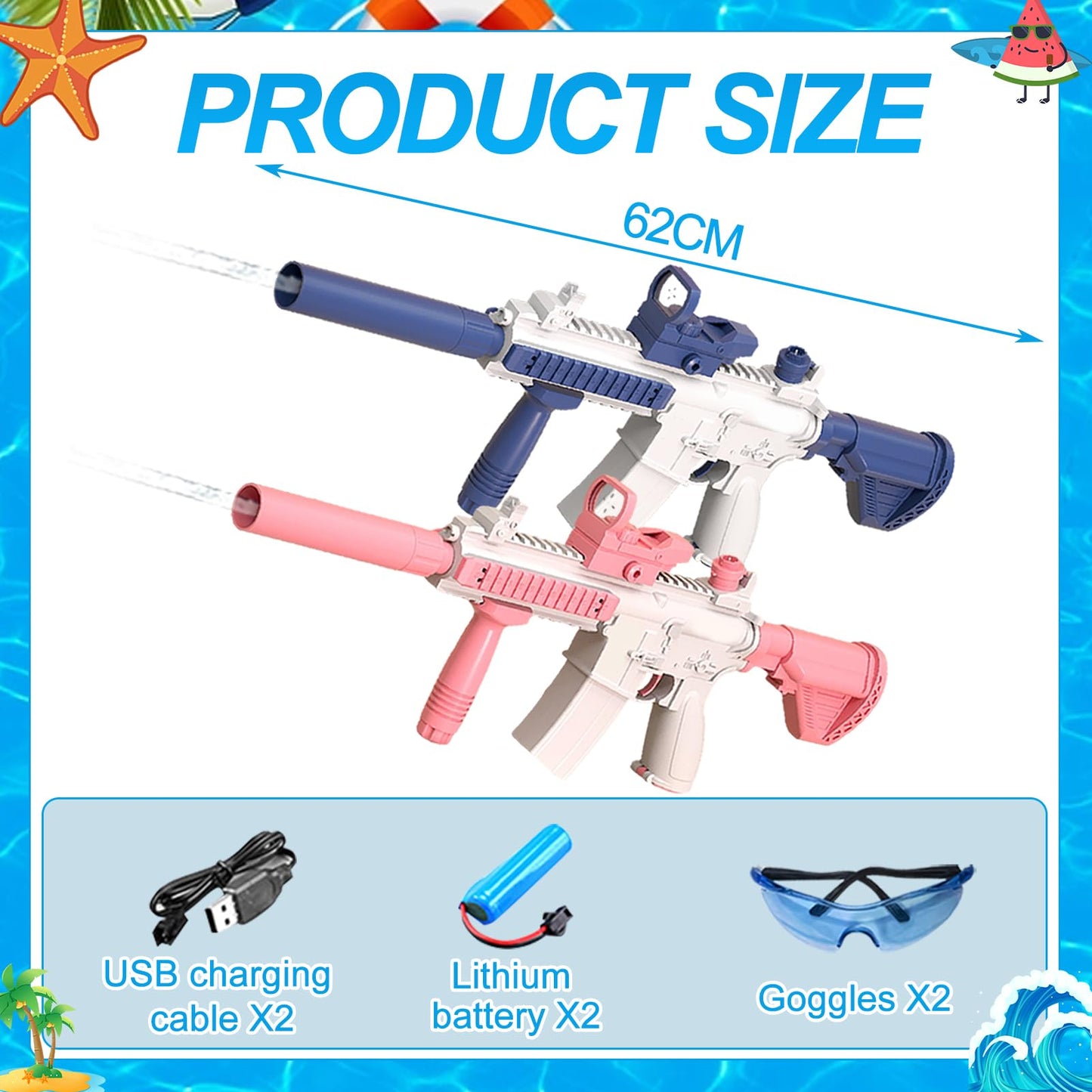 Elektrische Wasserpistole Sehr Stark Wassermaschinenpistole mit Wiederaufladbare Batterie Squirt Gun Wasser Spielzeug bis zu 20ft,Outdoor Water Gun Schießspiel für Erwachsene and Kinder (Blau)