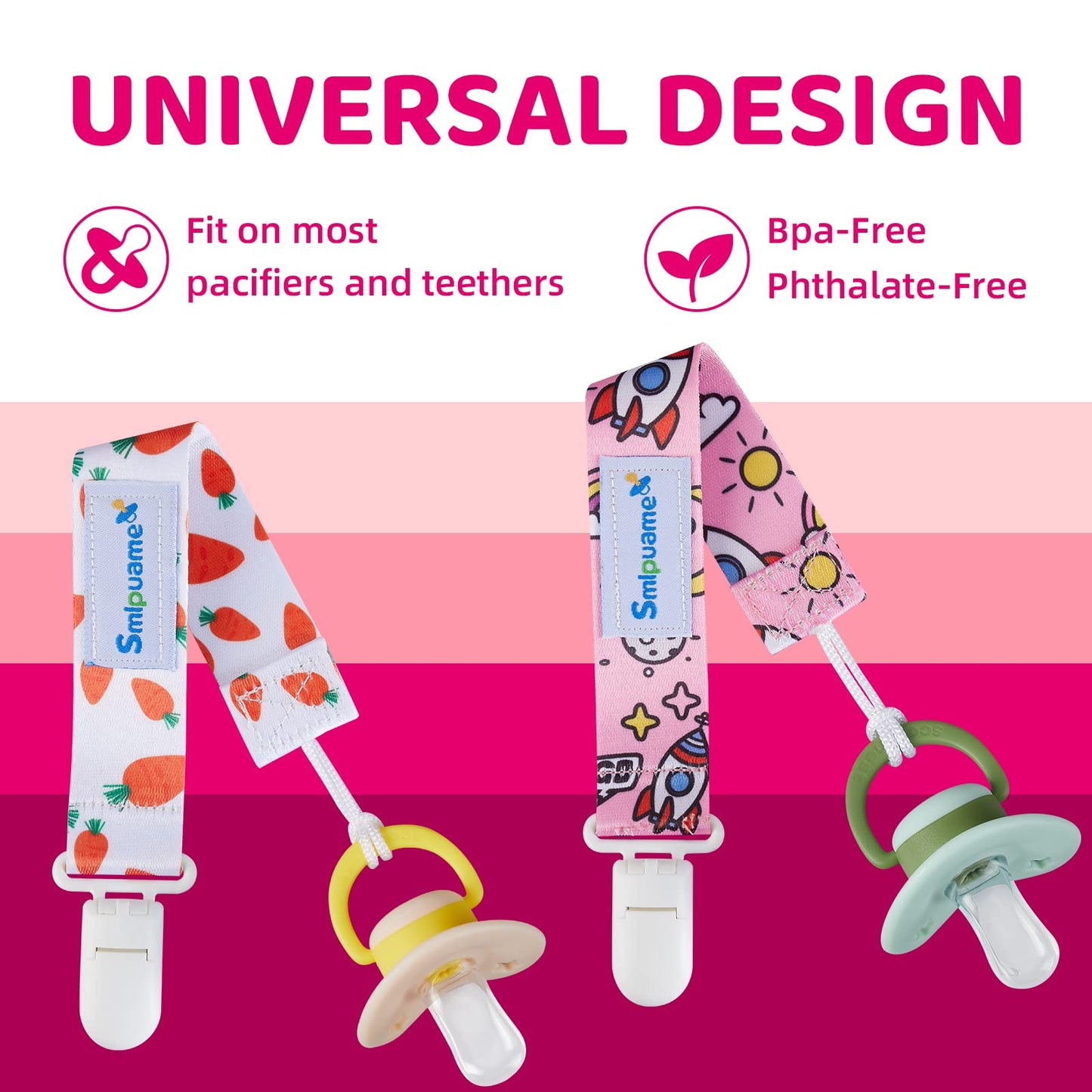 Smlpuame Baby Schnullerkette Mädchen Junge,6 Stück BPA-Frei Schnullerband Stoff Mädchen Junge,Schnuller Kette Nuckelkette Passen Die Meisten Schnuller und Beißspielzeug,Dummy Clips für Baby (Tier)