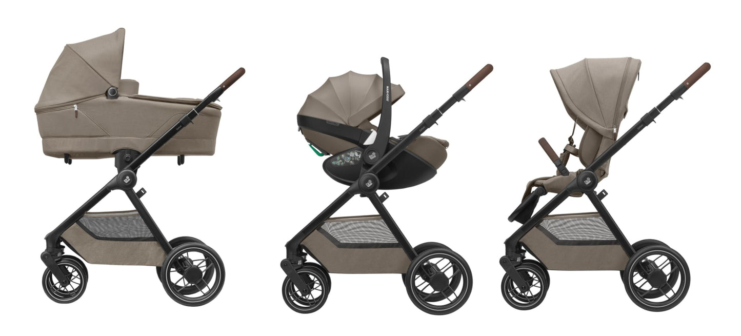 Maxi-Cosi Oxford Plus Baby Stroller 2 in 1 Set with Carrycot 0-4 Years 0-22kg Compact Folding Soft Suspension 3 Reclining Positions 10kg Storage Basket Twillic Graphite