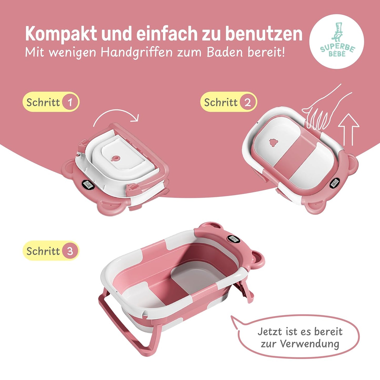 Faltbar Baby Badewanne Mit Rutschfestem Badewannensitz - Babywanne Xxl Mit Badethermometer - Von Der Geburt Bis 3 Jahre - Baby Bathtub - Babygeschenk - Geburtsgeschenke Für Mädchen & Jungen