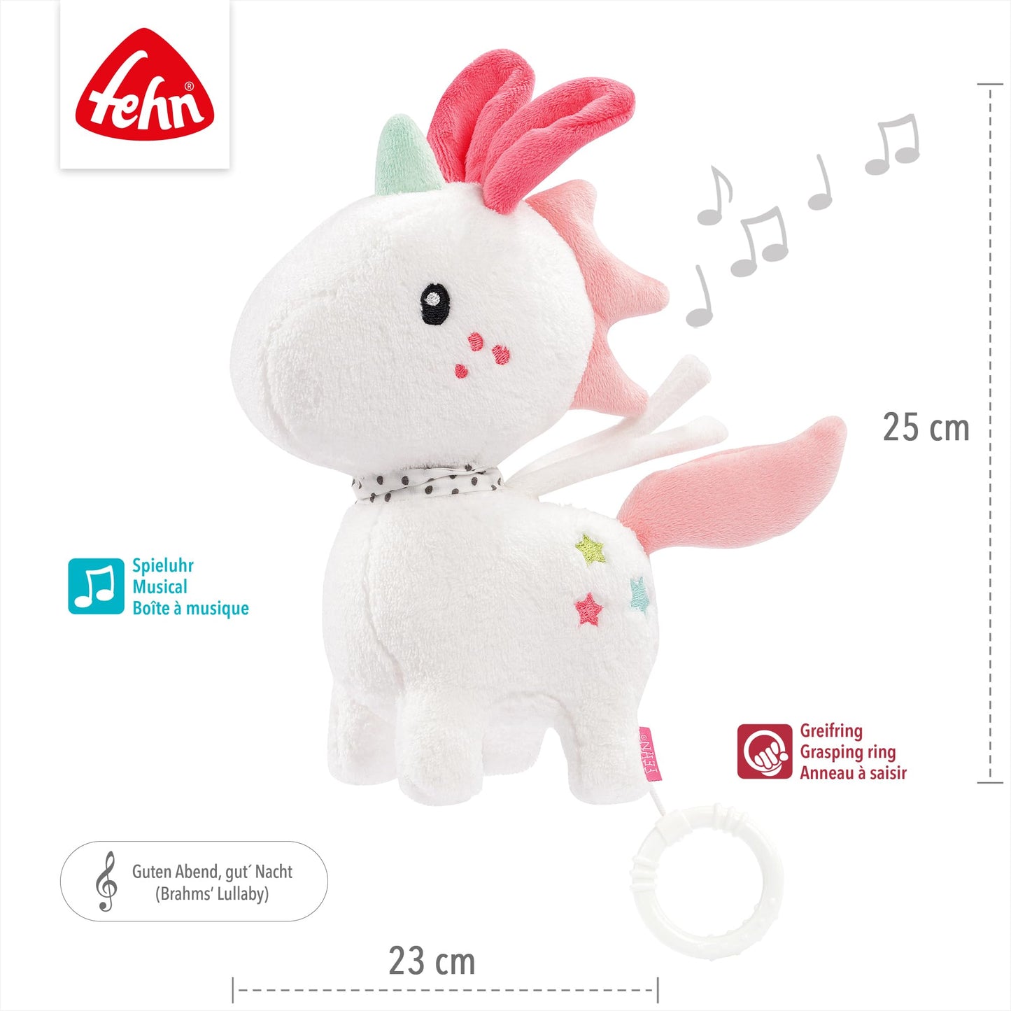 Fehn Spieluhr Baby Einschlafhilfe Schaf - Kuscheltier mit sanfter Einschlafhilfe Melodie "Guten Abend, gut´ Nacht" - Babyspielzeug für Unterwegs und Zuhause - Musikspielzeug für Babys und Kleinkinder