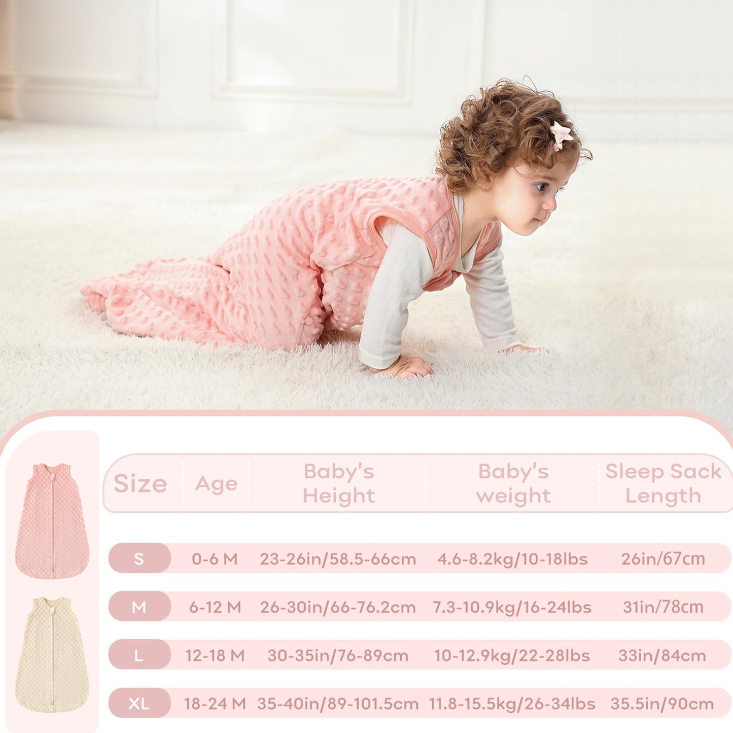 Looxii Baby Sleeping Bag Winter Cotton Winter Sleeping Bag 2.5 TOG Sleeping Bags Warm Baby Sleeping Bag Newborn for Autumn Winter Pink Rabbit 12-18 Months