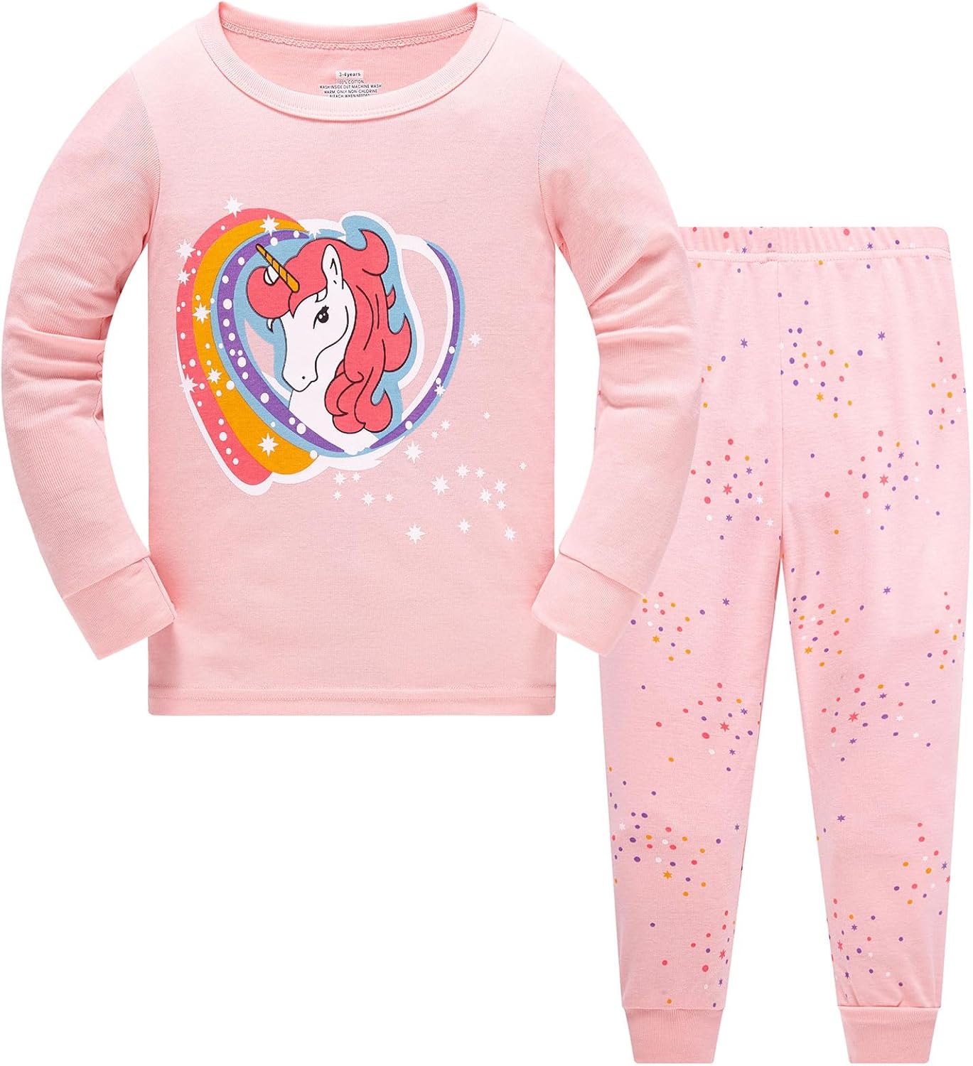 TEDD Girls' Pyjamas, Cotton, Cute, Unicorn, Long Sleeves, Two-Piece Pyjamas Set, Kids’ Sleepwear, Winter, Christmas, Sizes 1-12 Years