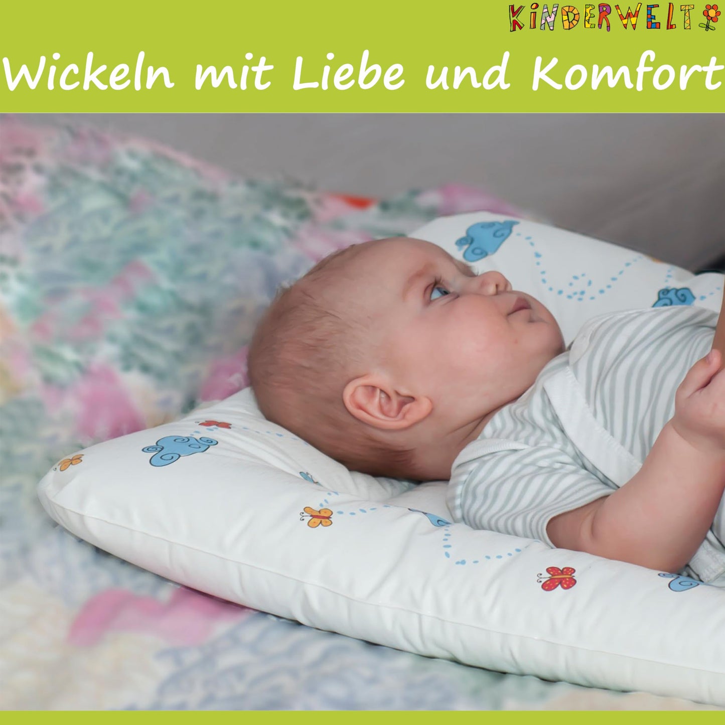 KiNDERWELT Premium Wickelauflage, wasserdichte Wickelunterlage mit Hippo, 50x70 cm, abwaschbare Wickeltischauflage in Weiß, leicht zu tragen, erhöhter Liegekomfort