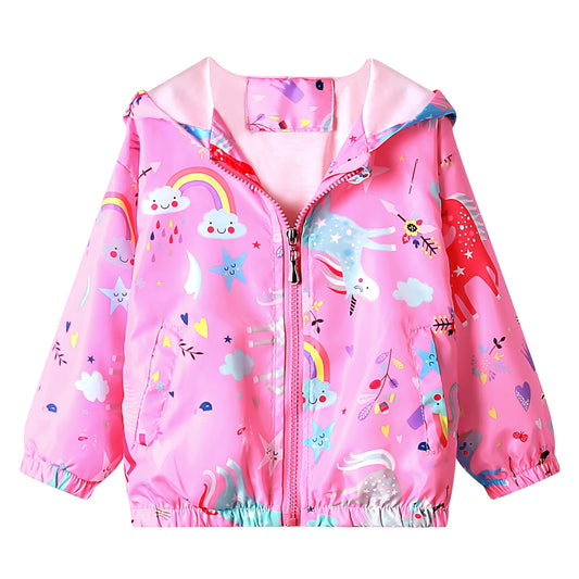JinBei Jackets Girls Jacket Baby Kids Hooded Sweat Jacket Hooded Jacket Cartoon Print Windproof Coat Wind Jacket Transition Jacket Spring Autumn Outwear Softshell Jacket Rain Jackets 1-7 Years