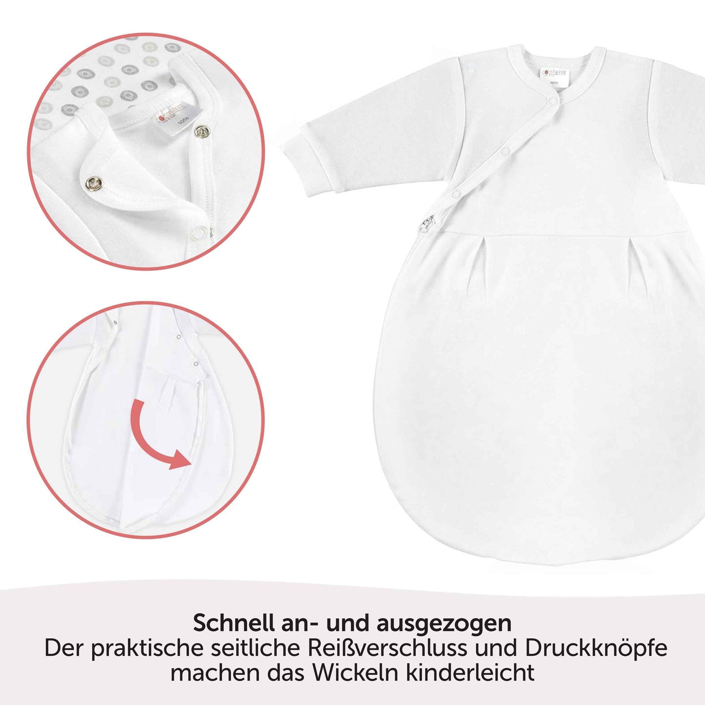 Coconette Circle All-Year Baby Sleeping Bag - 2-Piece: Long-sleeved inner bag and lined outer bag for summer and winter. 100 % cotton. White