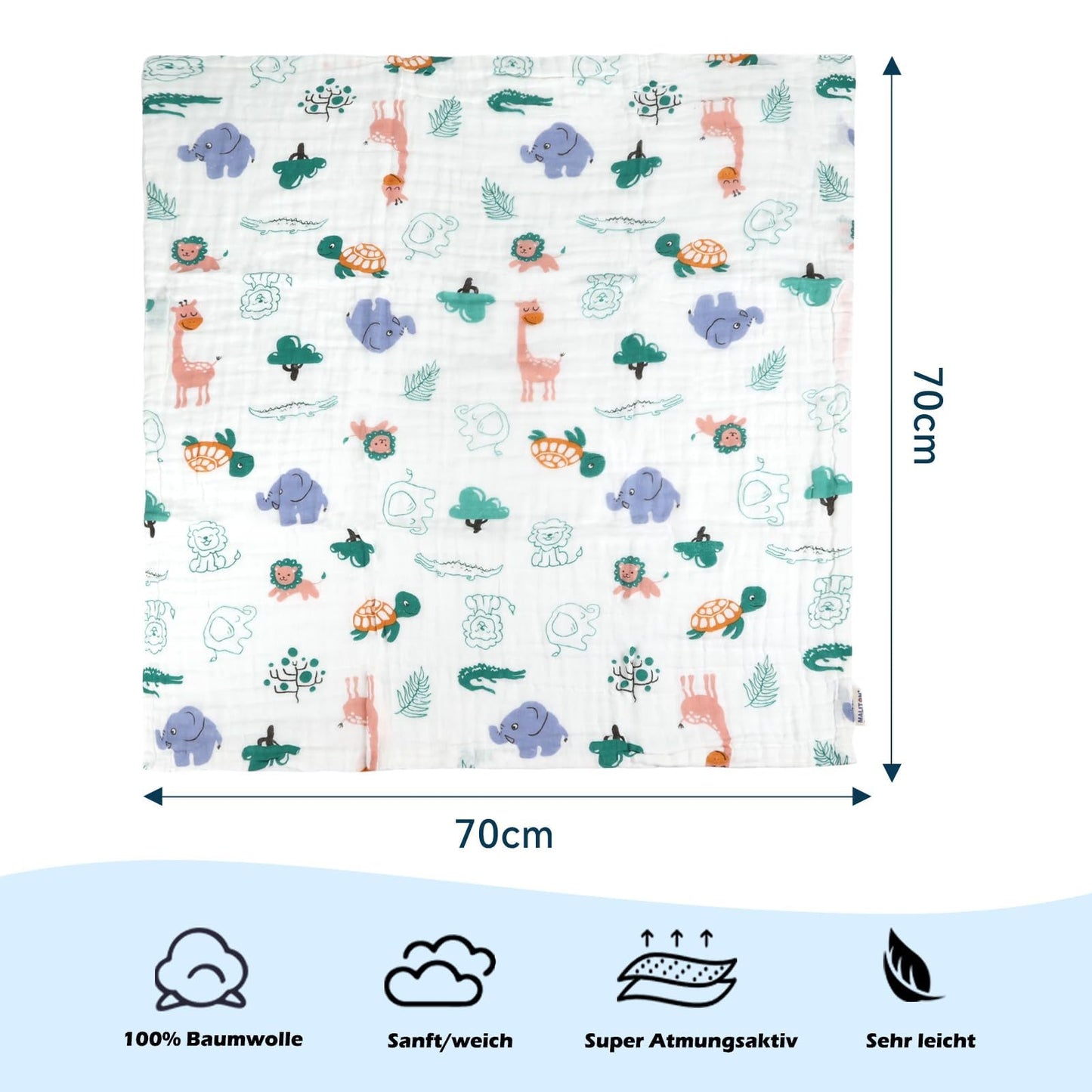 Maliton 6 Stück Baby Spucktücher für Jungen/Mädchen,aus 100% Baumwollem,weich, langlebig, luftdurchlässig und extrem saugstark (Zoo-Muster),50x25cm