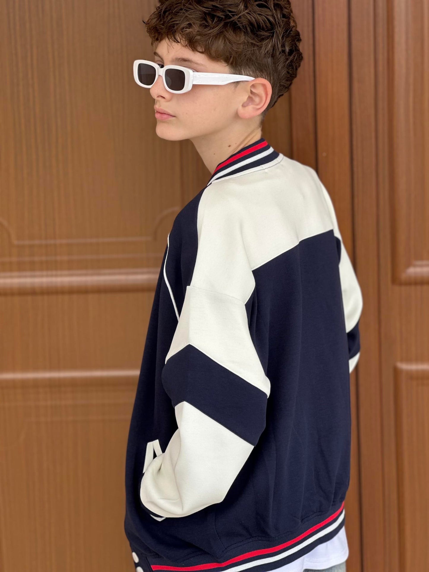 Rolanko Girls Baseball Jacket Boys Varsity Style Sweat Jacket with Pockets for School Bomber Coat for Children
