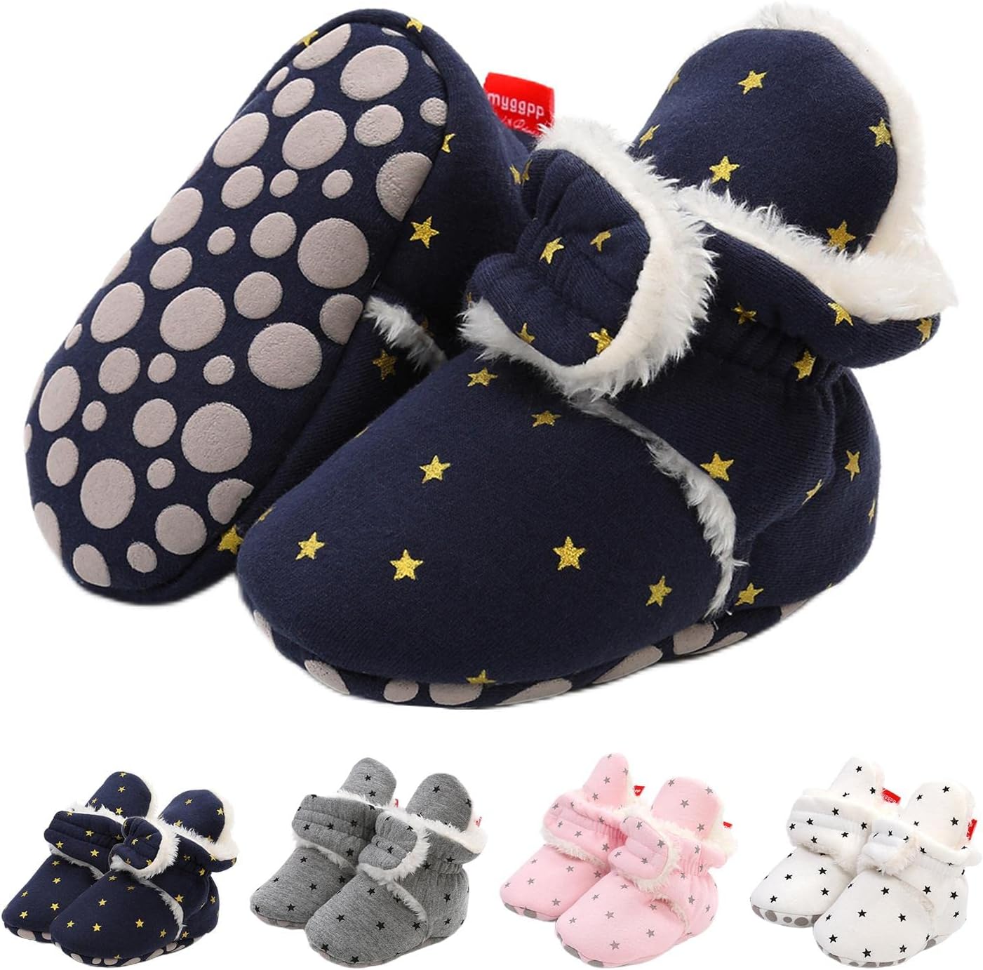 EDOTON Unisex-Baby Neugeborenes Fleece Booties, Baby Jungen Mädchen Weiche Sohlen Streifen Bootie Kleinkind Stiefel Niedlich Stiefel Socke Einstellbar
