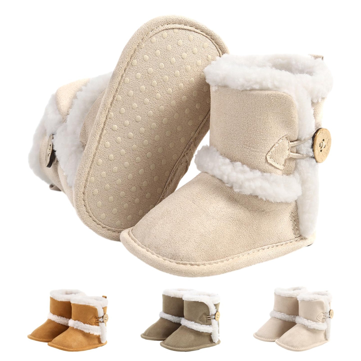 Baby Newborn Fleece Bootie, Winter Warm Non-Slip Soft Sole Winter Shoes, Sock Shoes, Cute Adjustable Crawling Shoes, Prewalker Boots for Girls and Boys, Toddler Size 0-18 Months