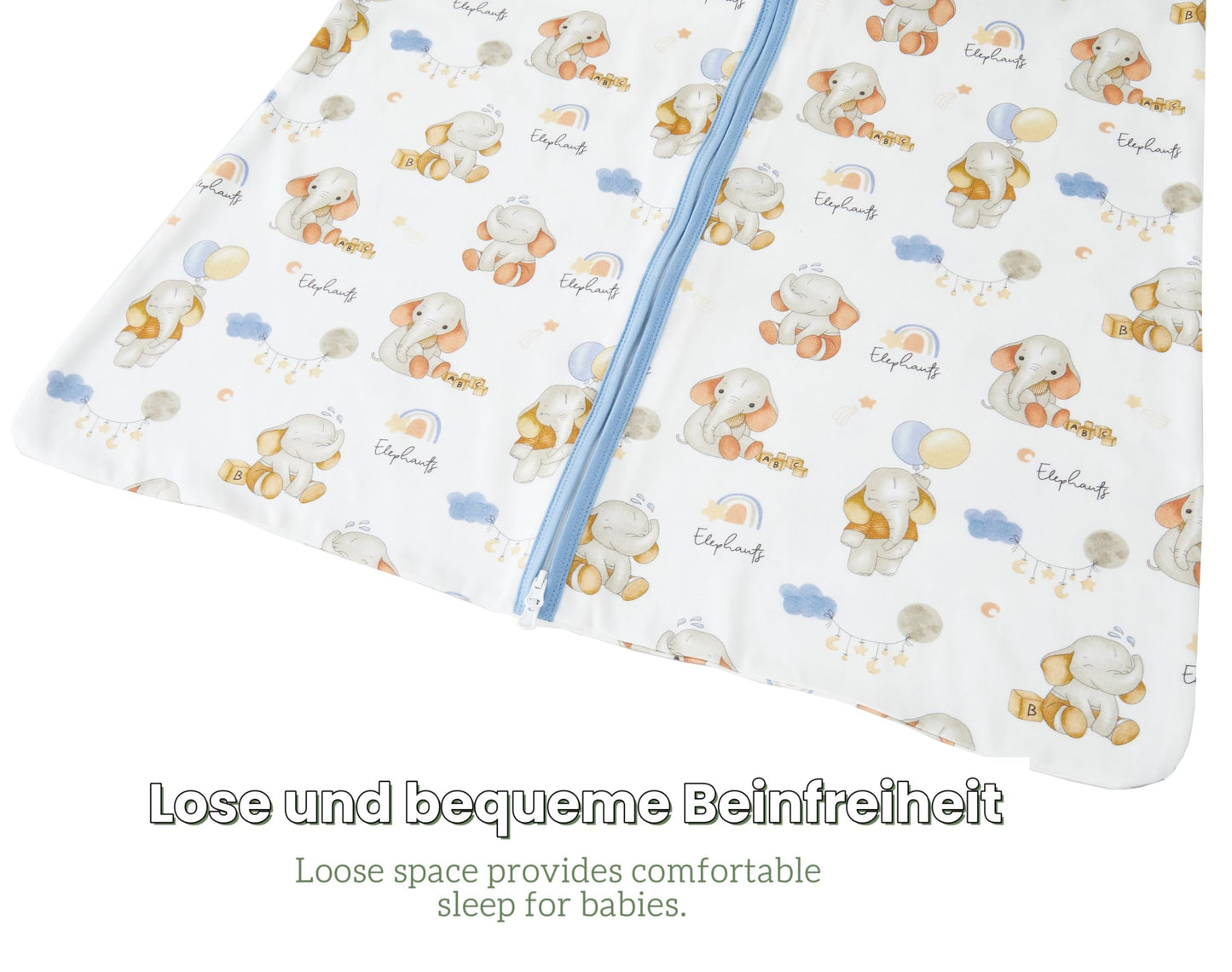 Chilsuessy Children's Sleeping Bag 1.5 Tog Pack of 2 Baby Sleeping Bag Made of 100% Cotton, Baby All-Year Sleeping Bag Pyjamas for Boys and Girls, 1.5 Tog/Elephant Lion + Green, 110 cm / Baby Height