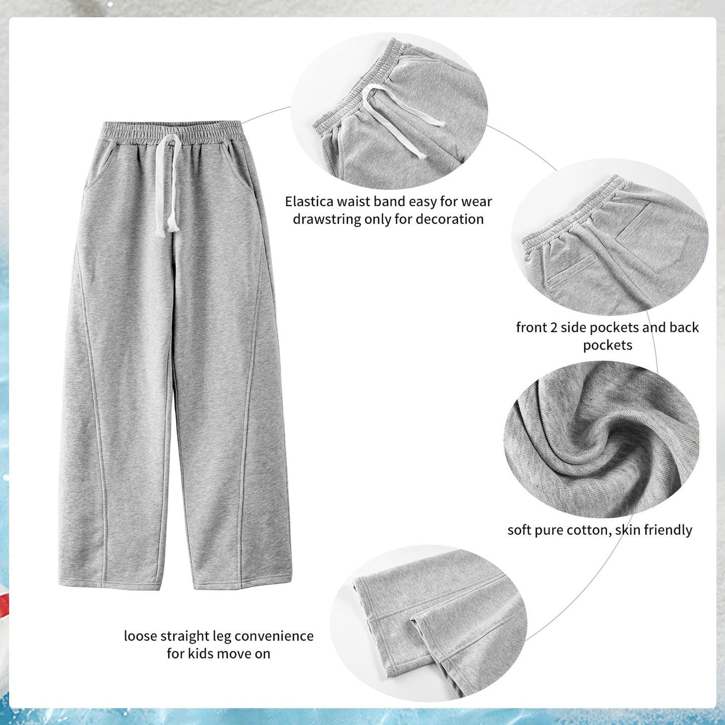 Rolanko Girls' Elastic Waistband Joggers, Loose Fit, Kids' Sports Sweatpants, Casual Comfort